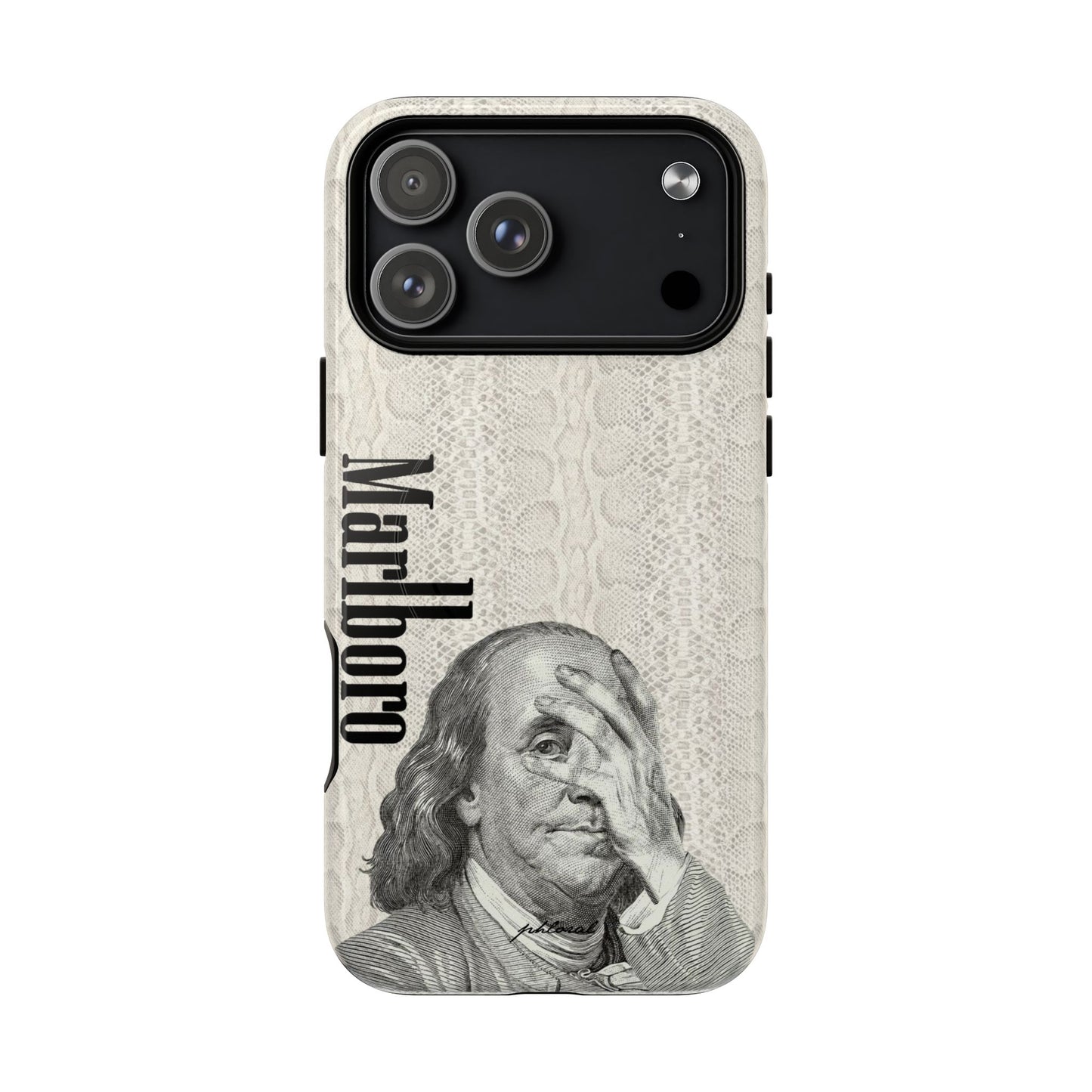 Alt: Wealth Wasted Magsafe iPhone case showing camera cutout