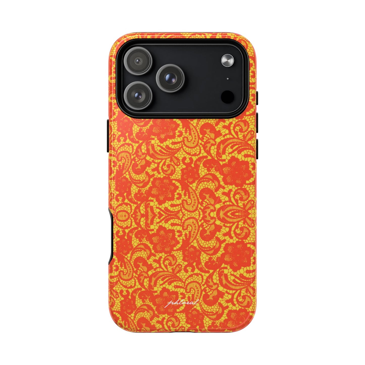 Amber lace Magsafe on nightstand with iPhone