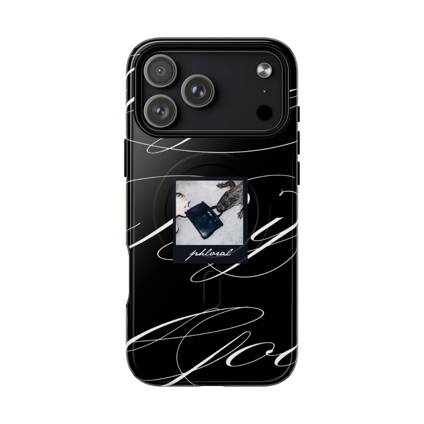 alt="Glossy finish tempted by luxury Magsafe phone case reflecting iPhone elegance"