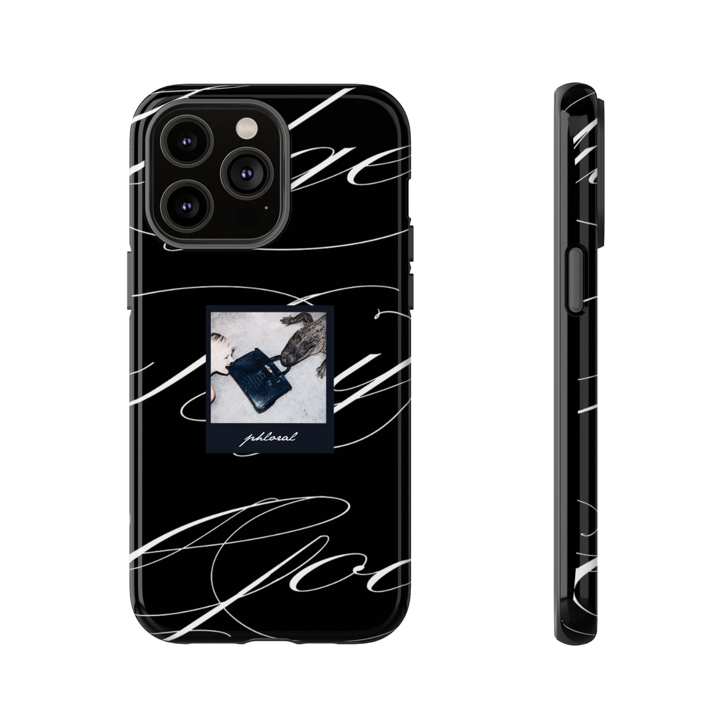 Tempted by Luxury protective dual-layer black marble phone case side profile