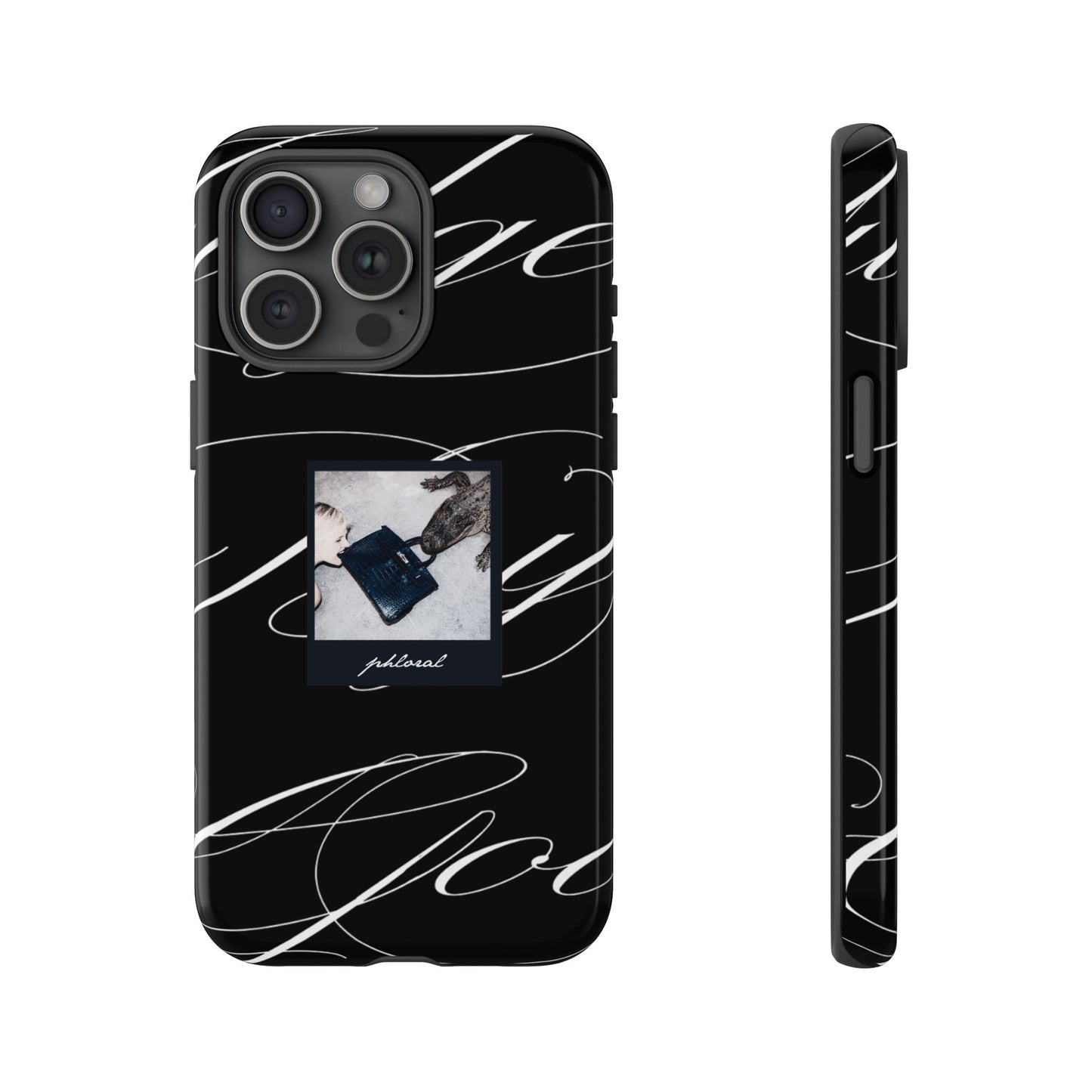 Tempted by Luxury protective dual-layer black marble phone case side view