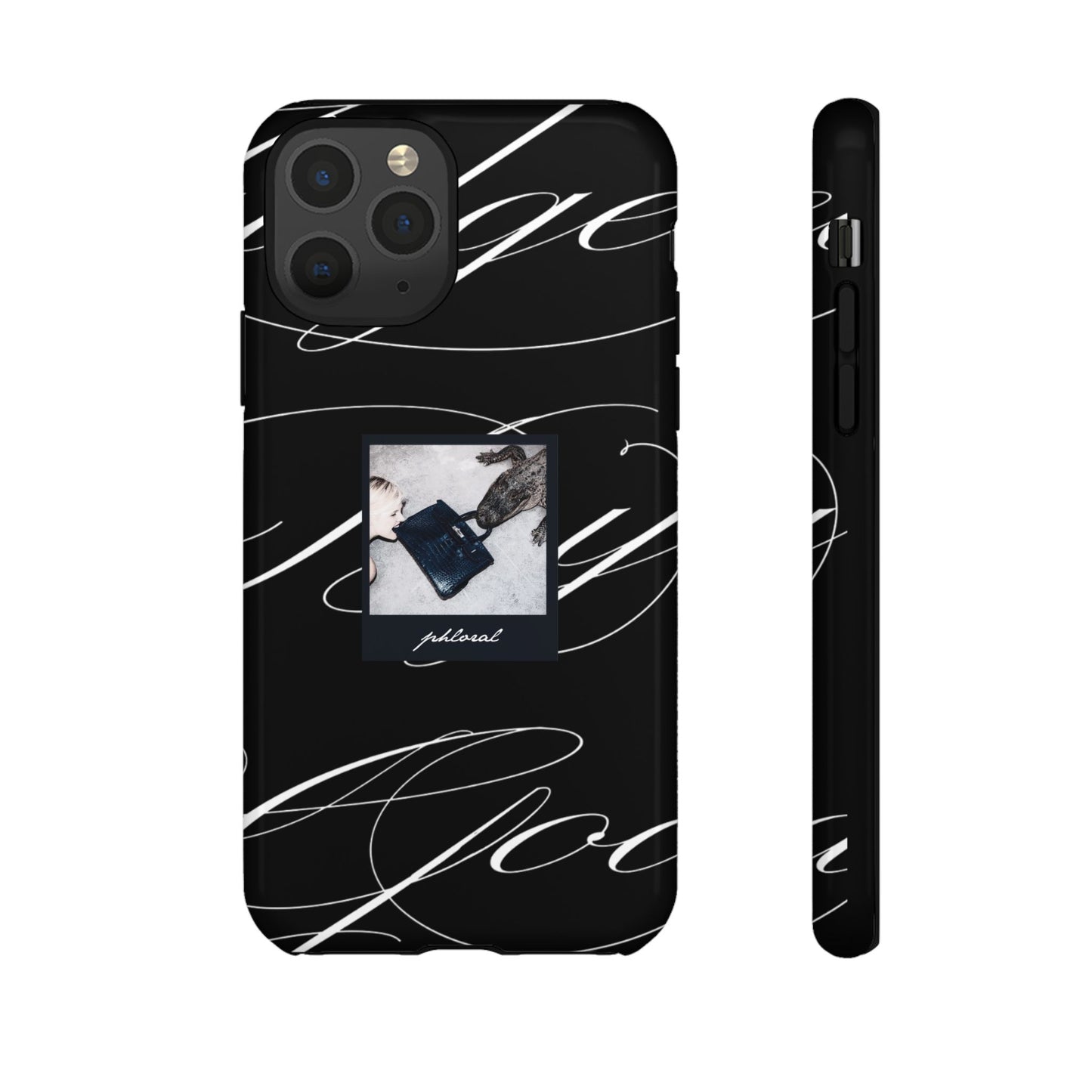 Tempted by Luxury black marble evil eye phone case back design