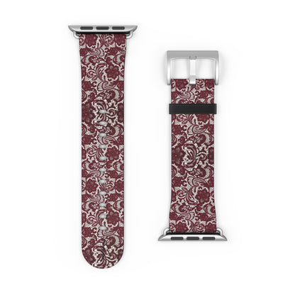Crimson Baroque Apple Watch band blood-red filigree full view