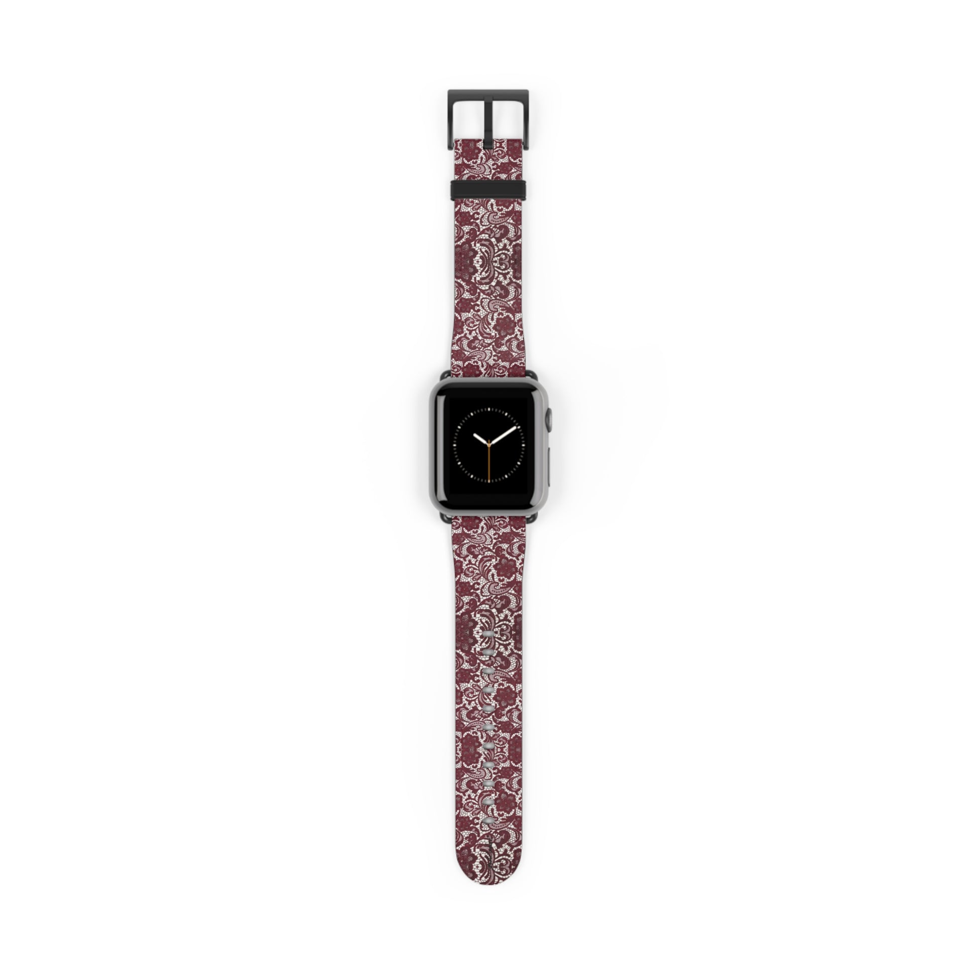 Crimson Baroque Apple Watch band blood-red filigree full view