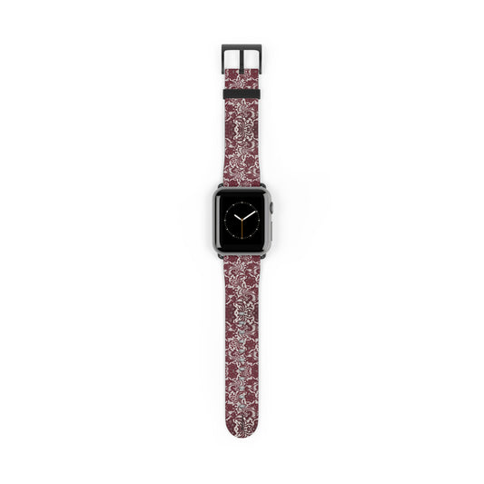 Crimson Baroque Apple Watch band blood-red filigree full view