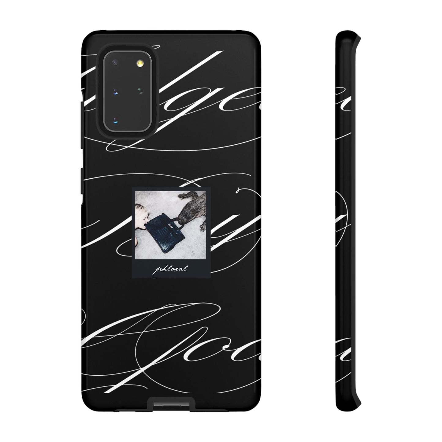 Tempted by Luxury glossy black marble evil eye phone case in natural light