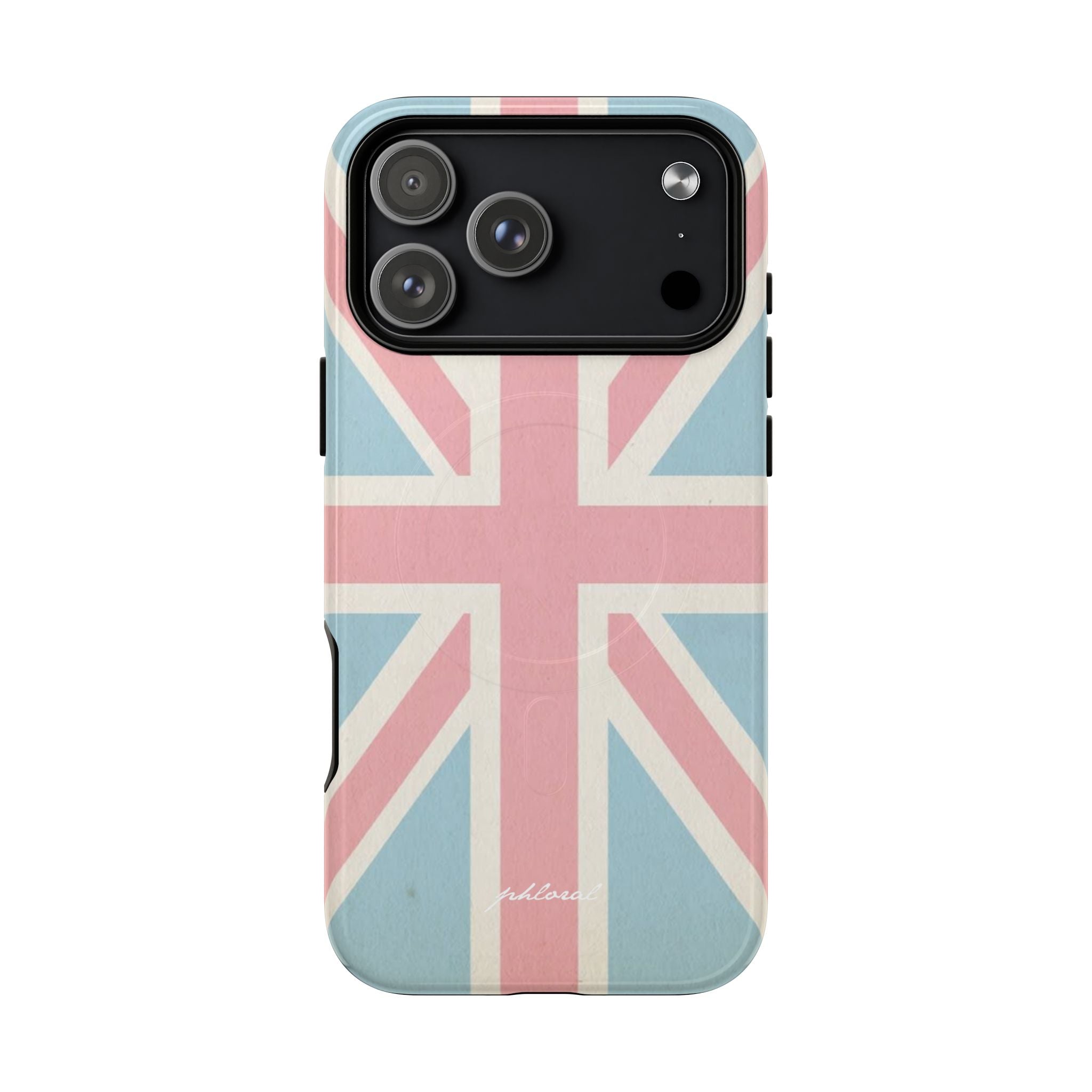 Union Jack Magsafe iPhone case on a flatlay workspace