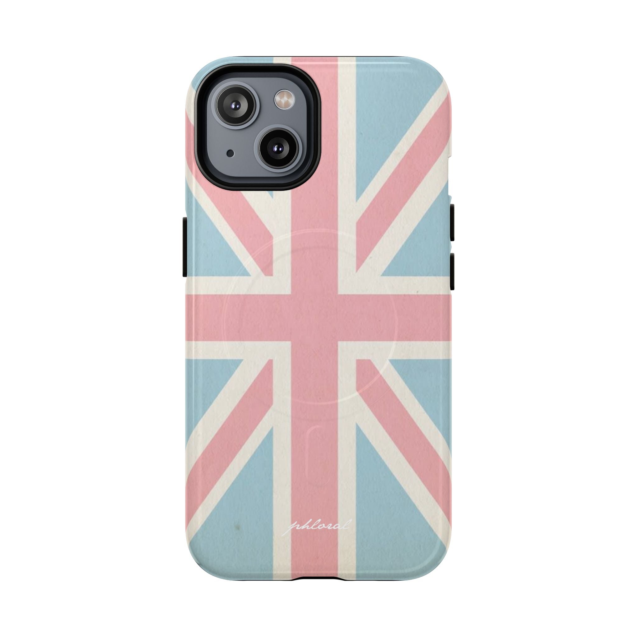 Union Jack Magsafe iPhone case lifestyle shot with phone in use