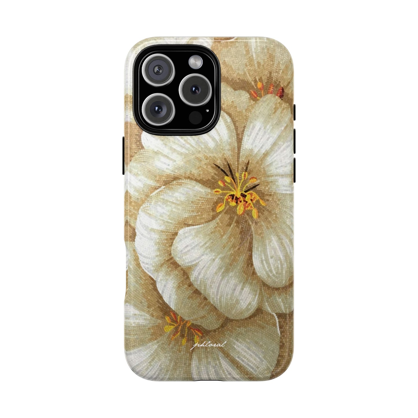 Golden Bloom Magsafe iPhone case on nightstand elegantly