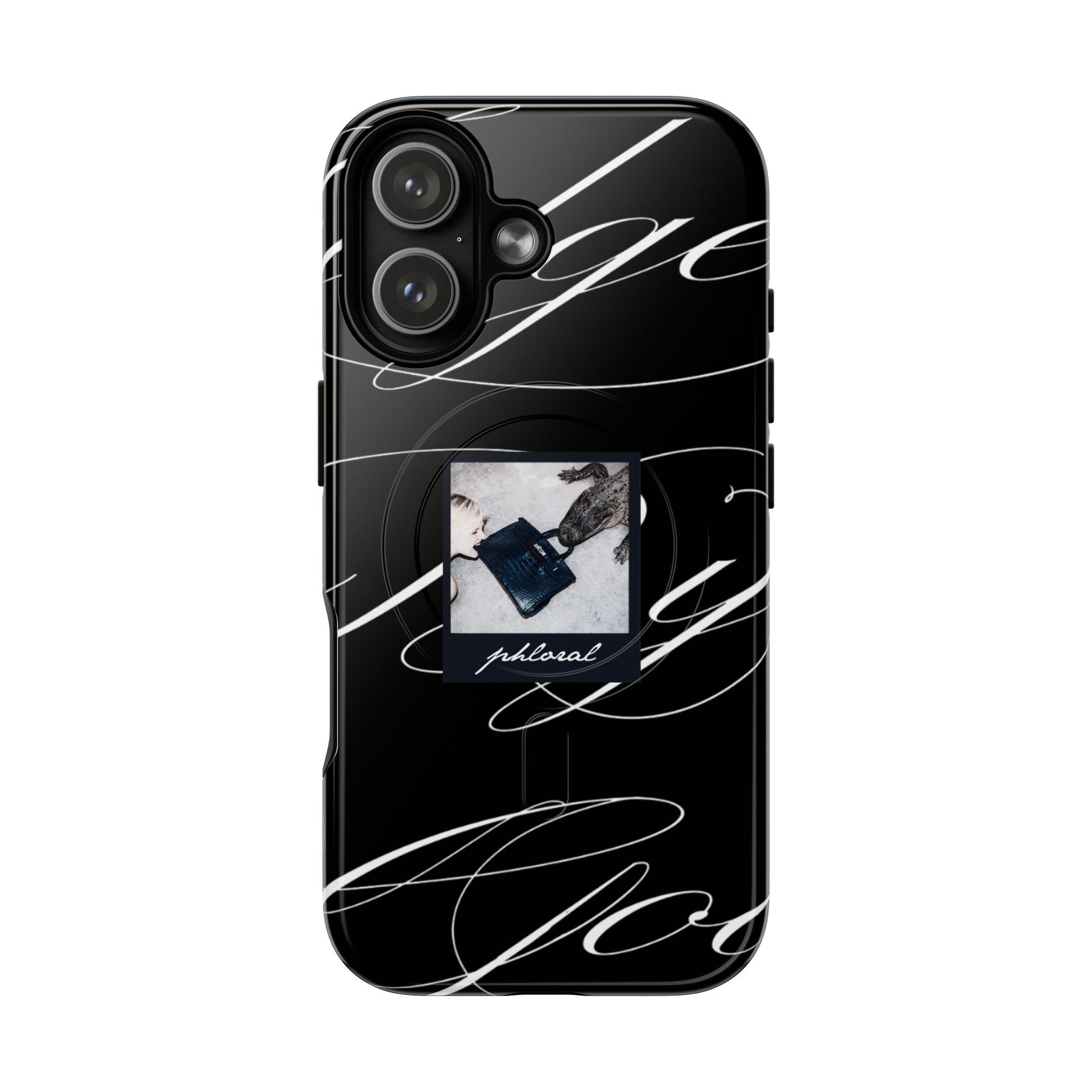 alt="Tempted by luxury Magsafe phone case displayed on minimalist desk"