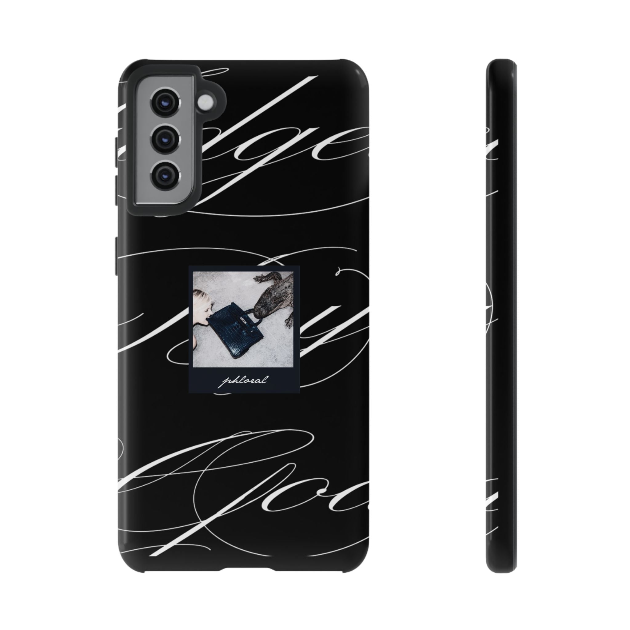 Tempted by Luxury opulent nazar blue eye on black marble phone case