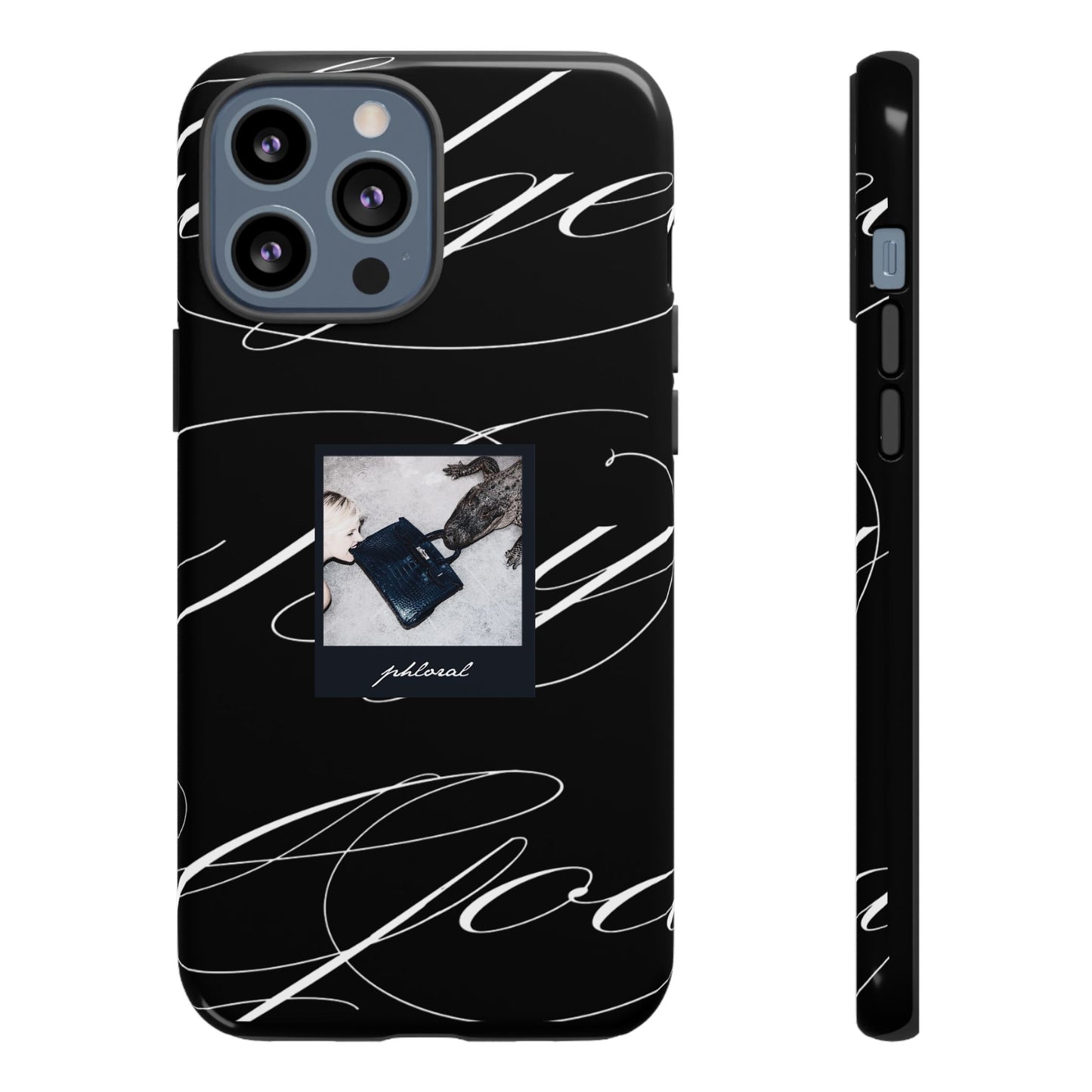 Tempted by Luxury elegant black marble phone case packaging and design