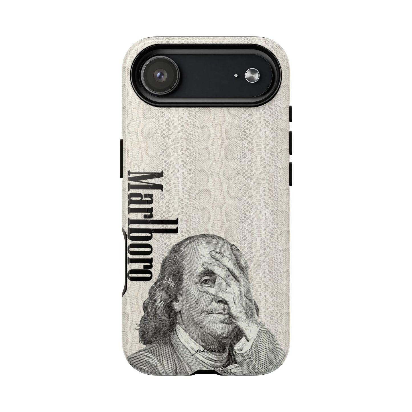 Side profile of iPhone with wealth wasted Magsafe case