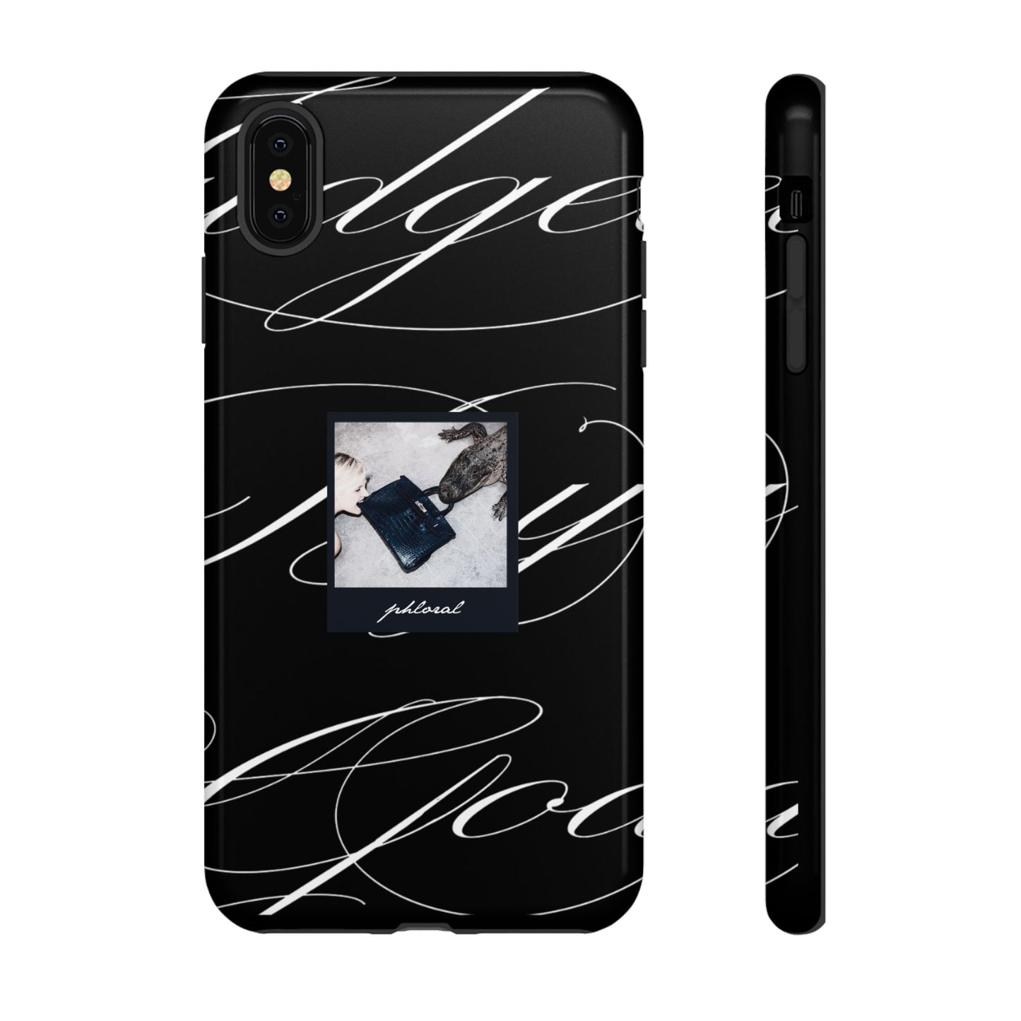 Tempted by Luxury elegant black marble phone case packaging and design