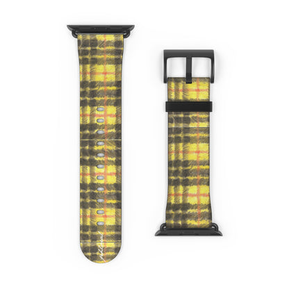 Plaid Apple Watch band midnight tartan with gold and crimson threads
