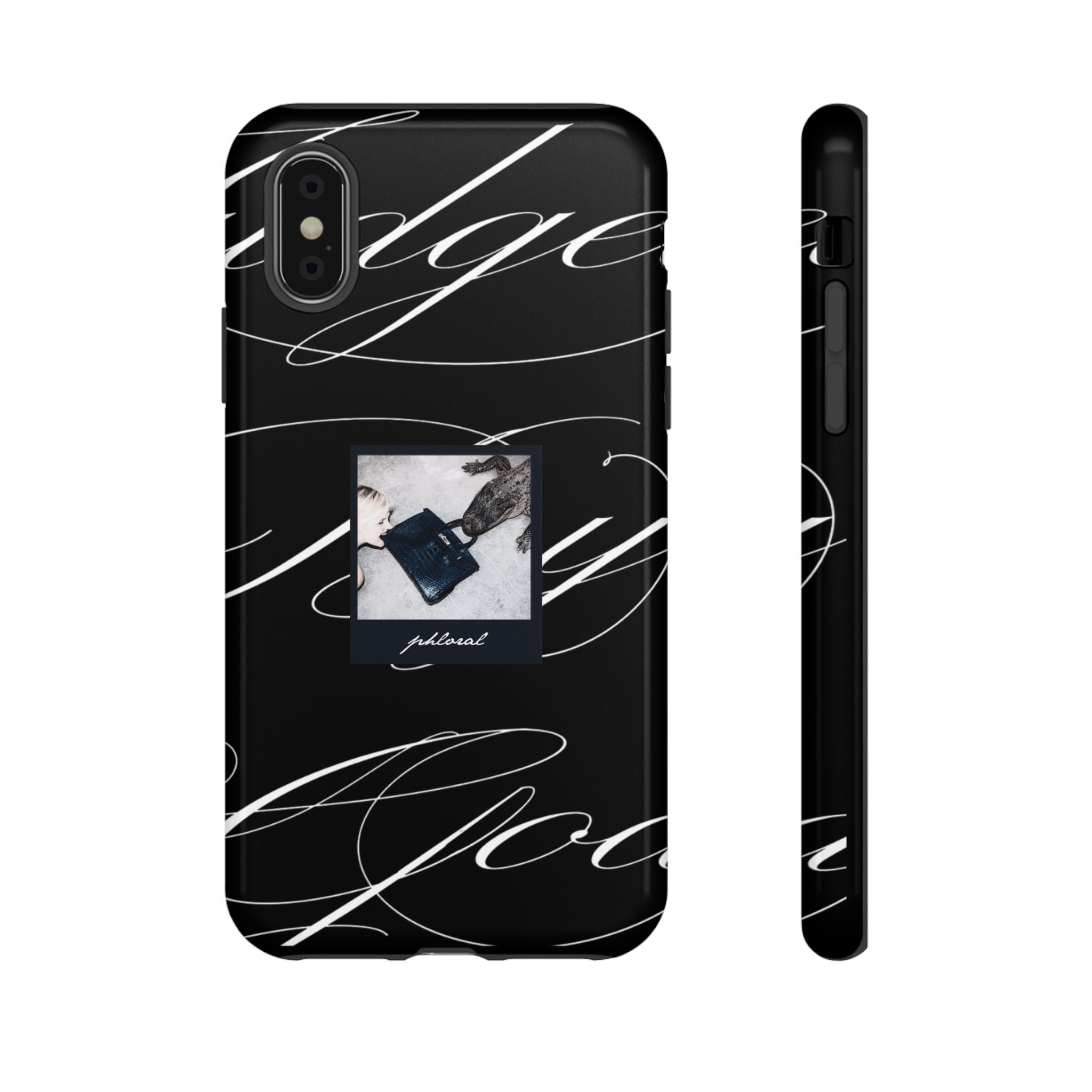 Tempted by Luxury opulent nazar blue eye black marble iPhone case