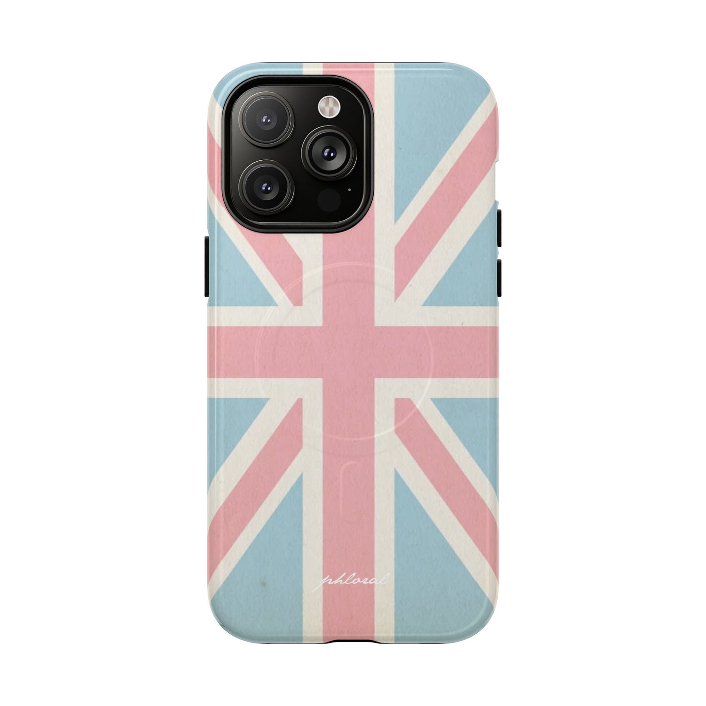 Union Jack Magsafe iPhone case lifestyle shot with phone in use