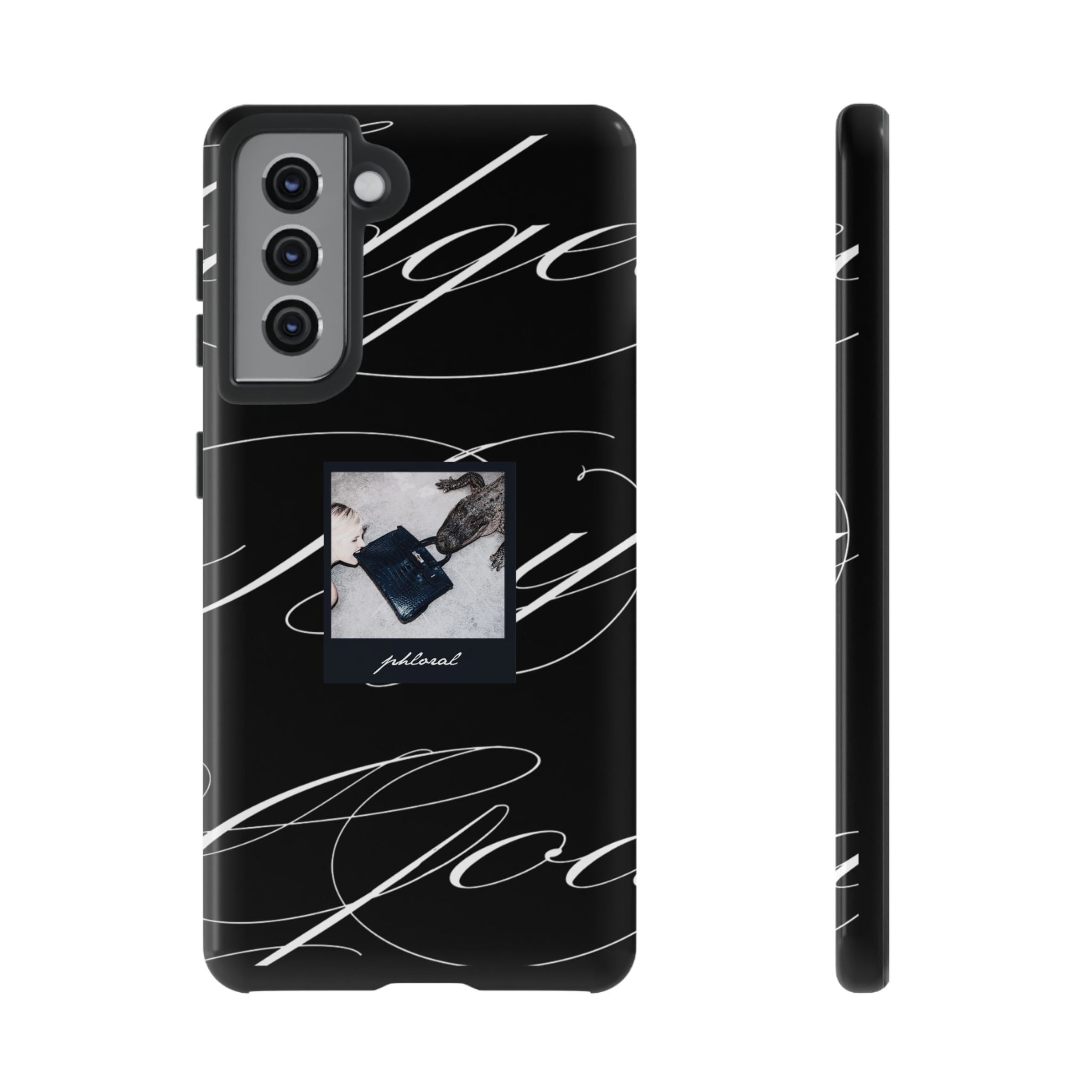 Tempted by Luxury opulent nazar blue eye on black marble phone case