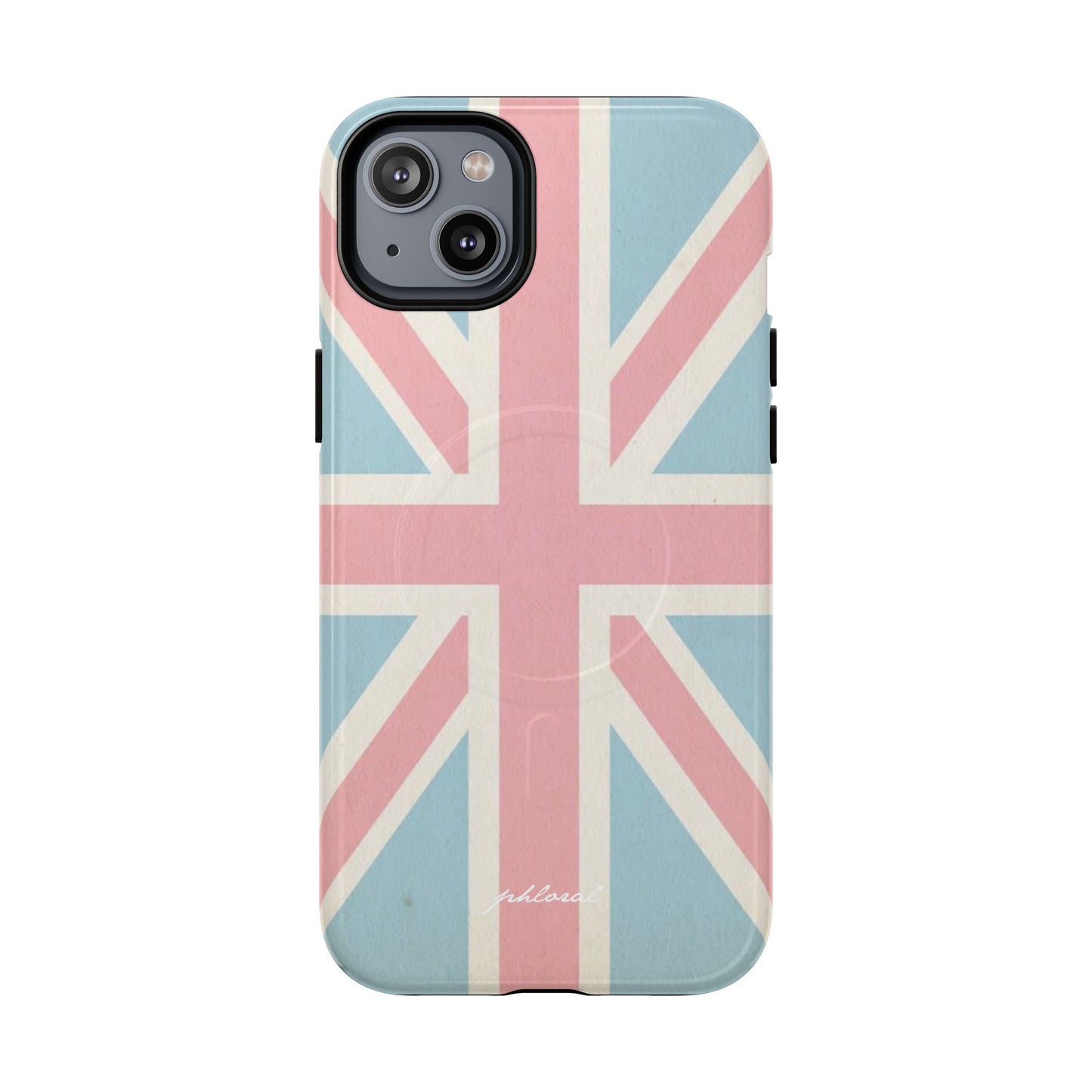 Union Jack Magsafe iPhone case lifestyle shot with phone in use