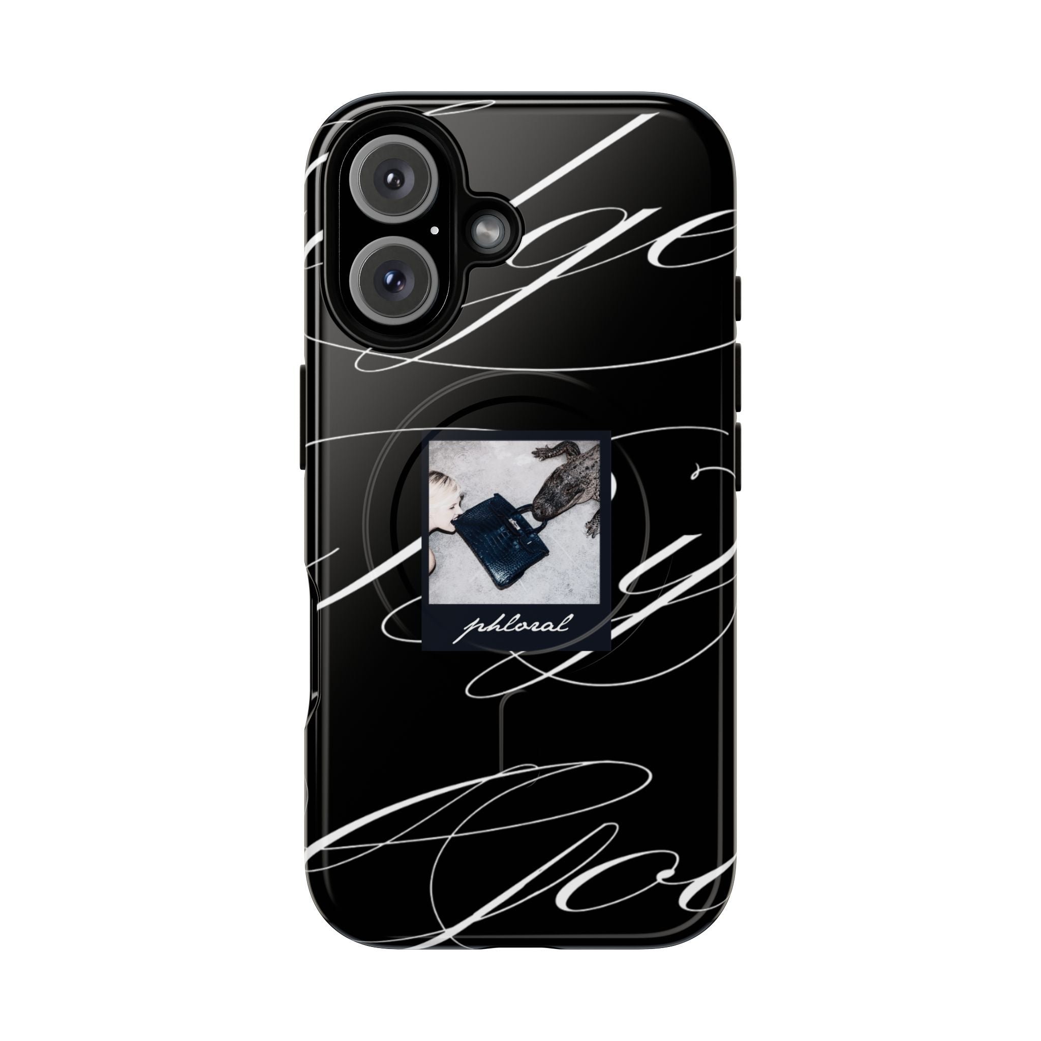 alt="Lifestyle use of tempted by luxury Magsafe case on iPhone