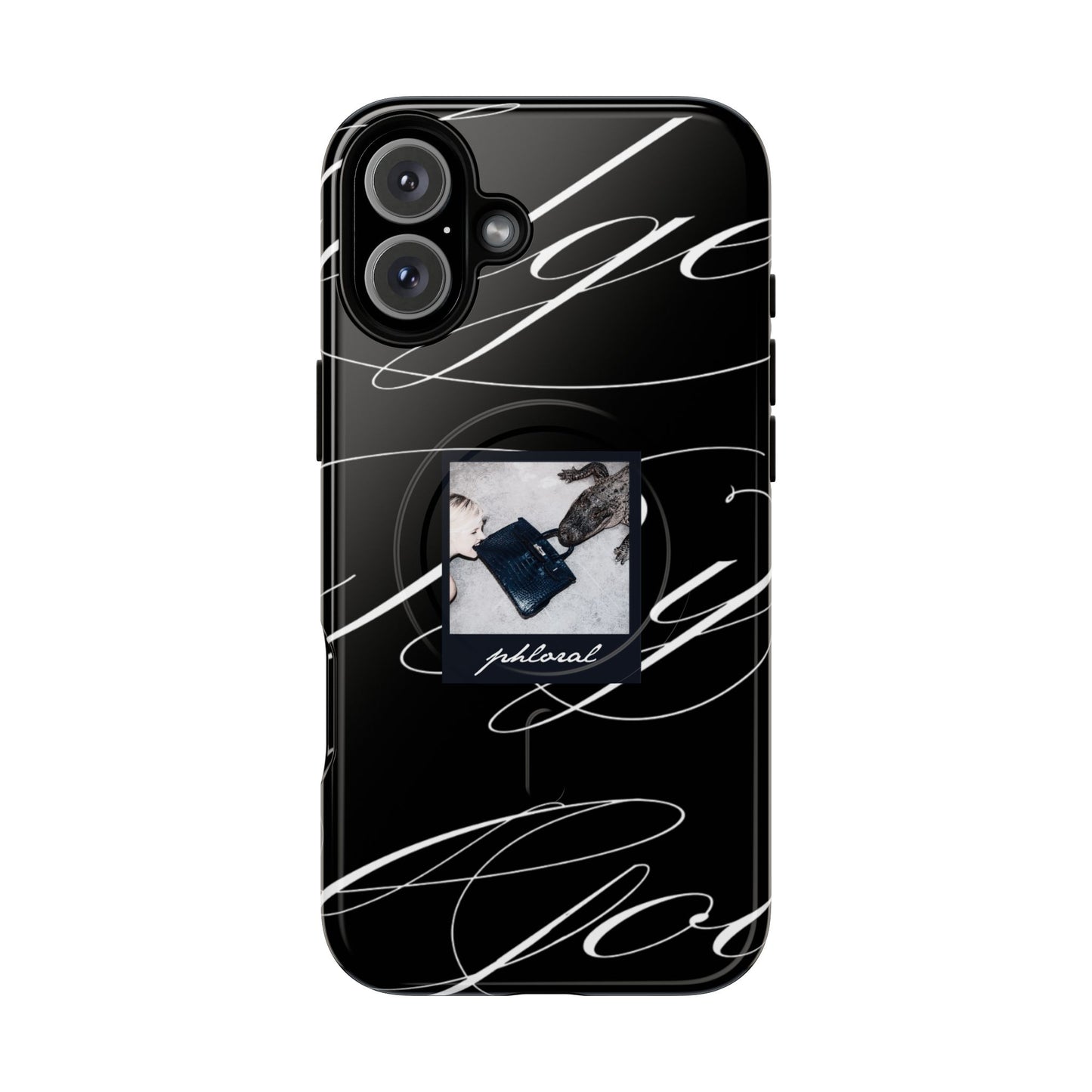 alt="Glossy finish tempted by luxury Magsafe case showing phone design