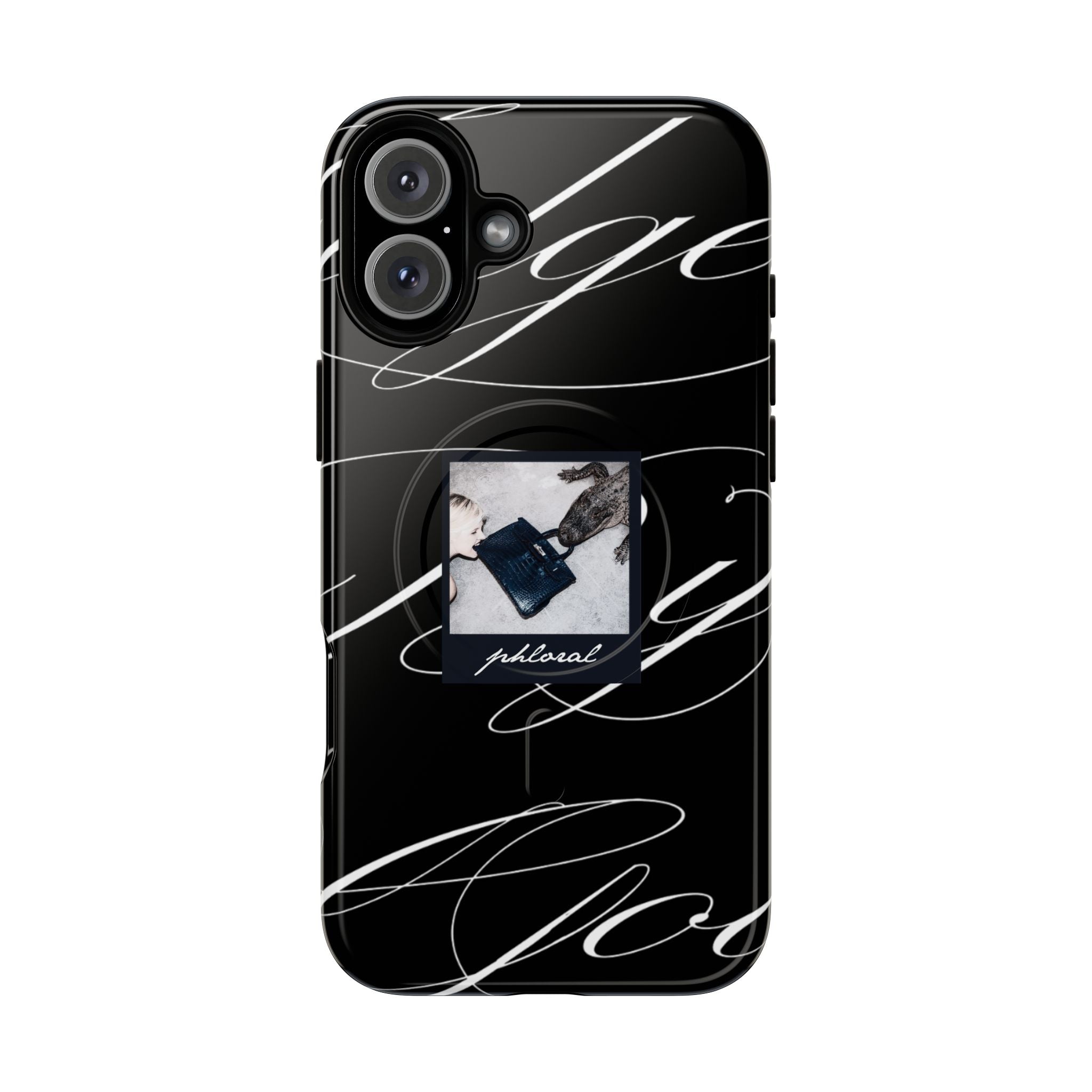 alt="Glossy finish tempted by luxury Magsafe case showing phone design