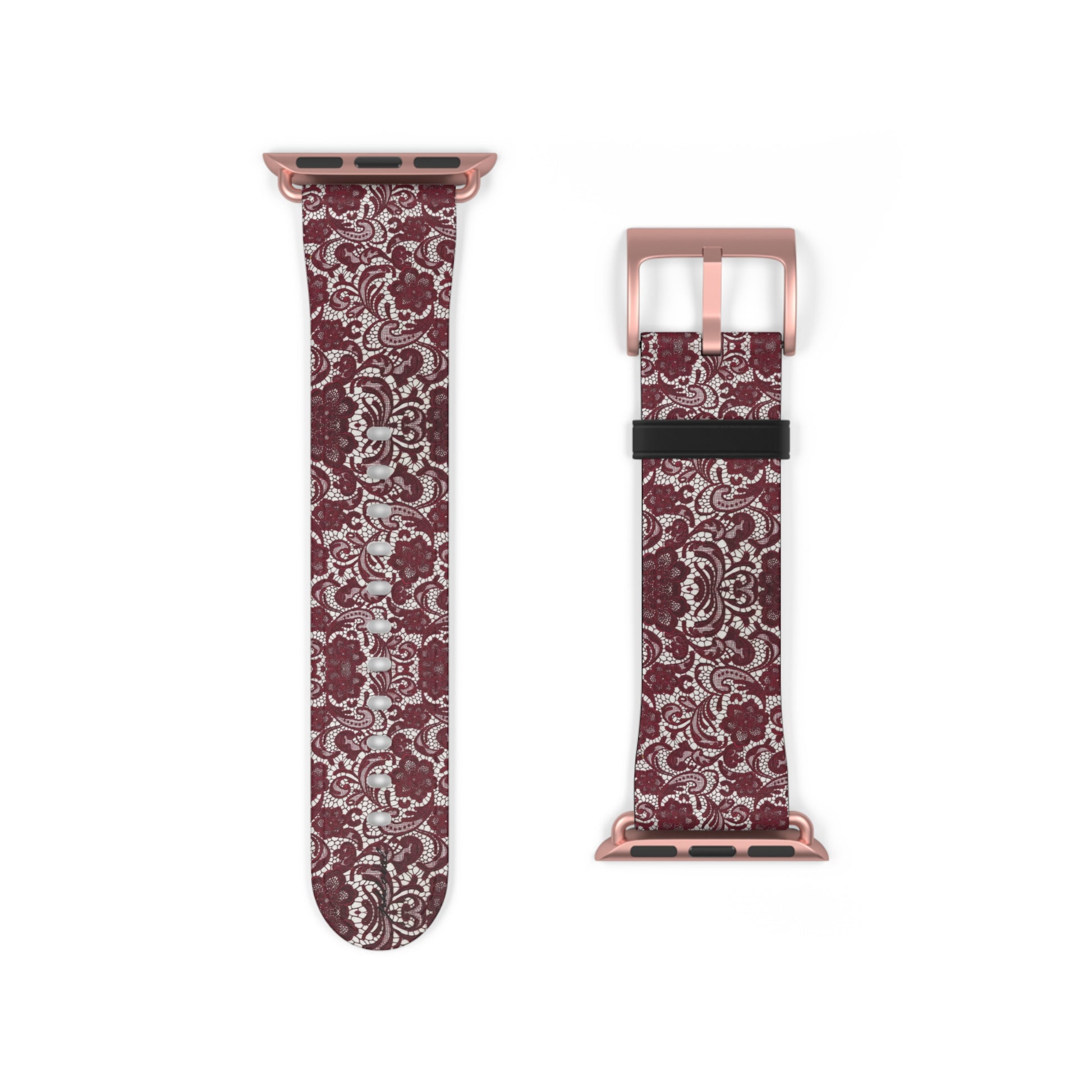 Crimson Baroque Apple Watch band blood-red filigree full view