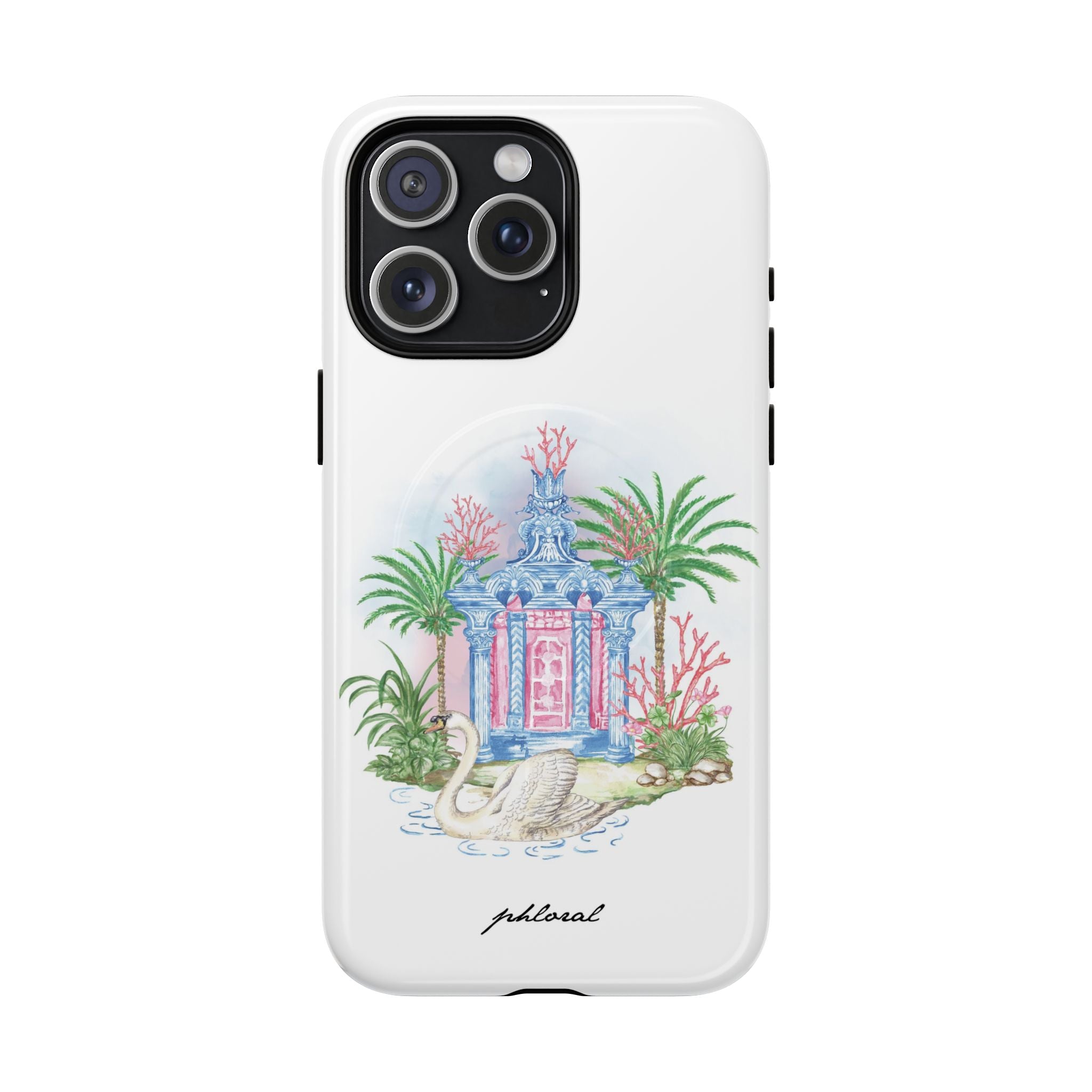 Swan Pavilion MagSafe iPhone case top-down view
