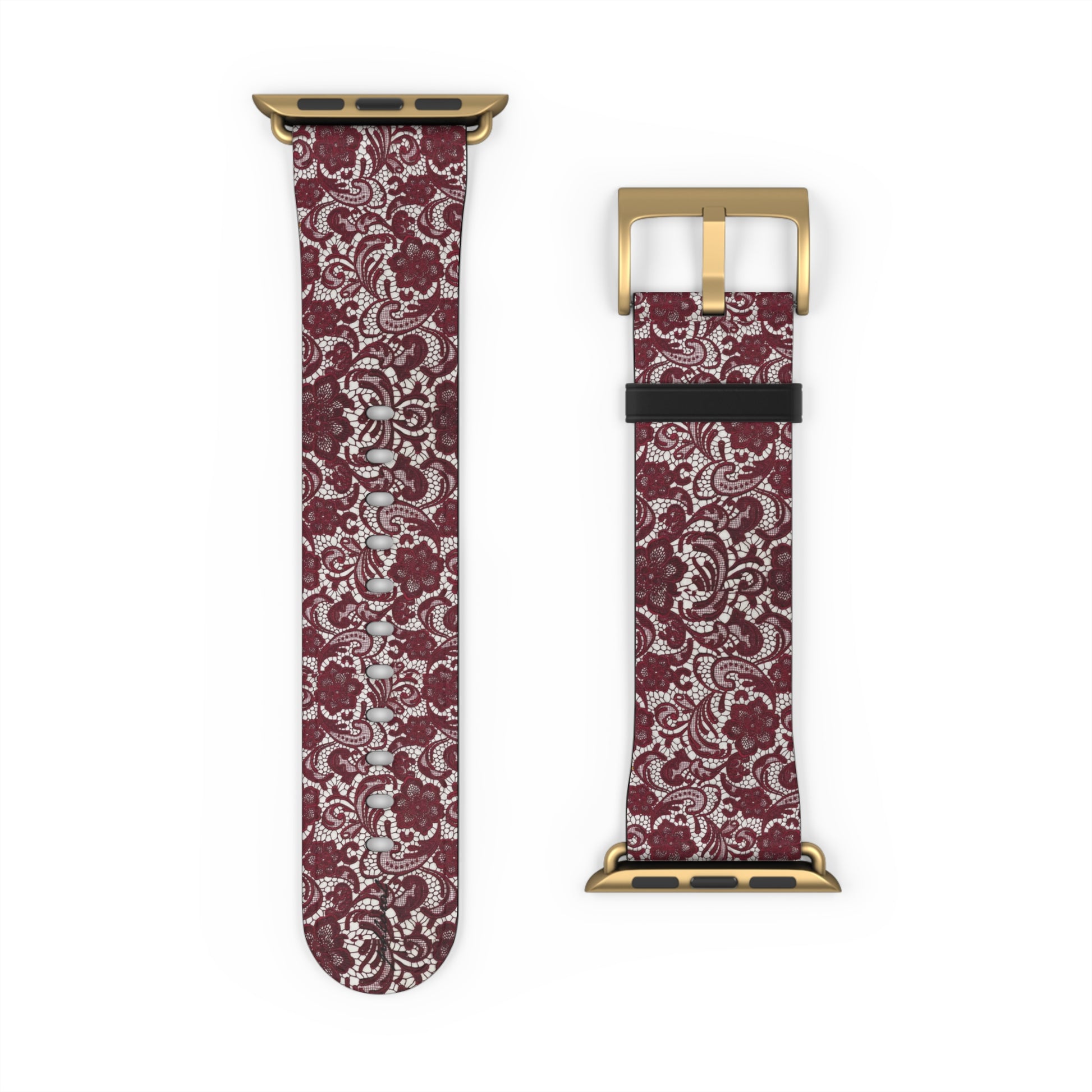 Crimson Baroque Apple Watch band blood-red filigree full view