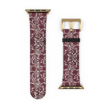 Crimson Baroque Apple Watch band blood-red filigree full view