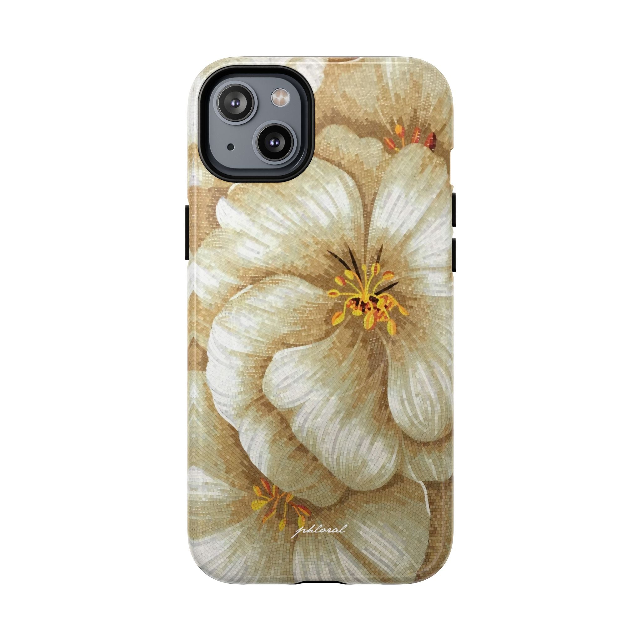 Golden Bloom Magsafe iPhone case in a chic home workspace