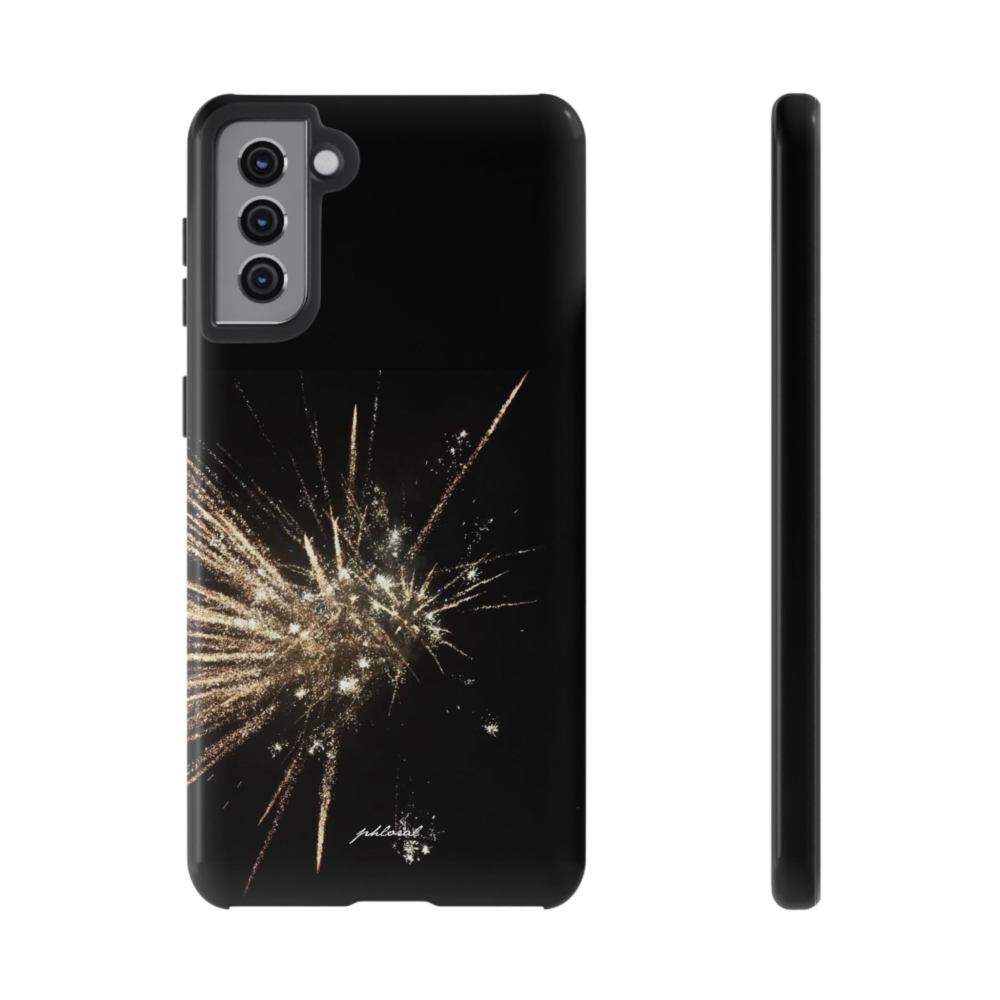 Glintfall phone case cascading micro-crystal waterfall front view