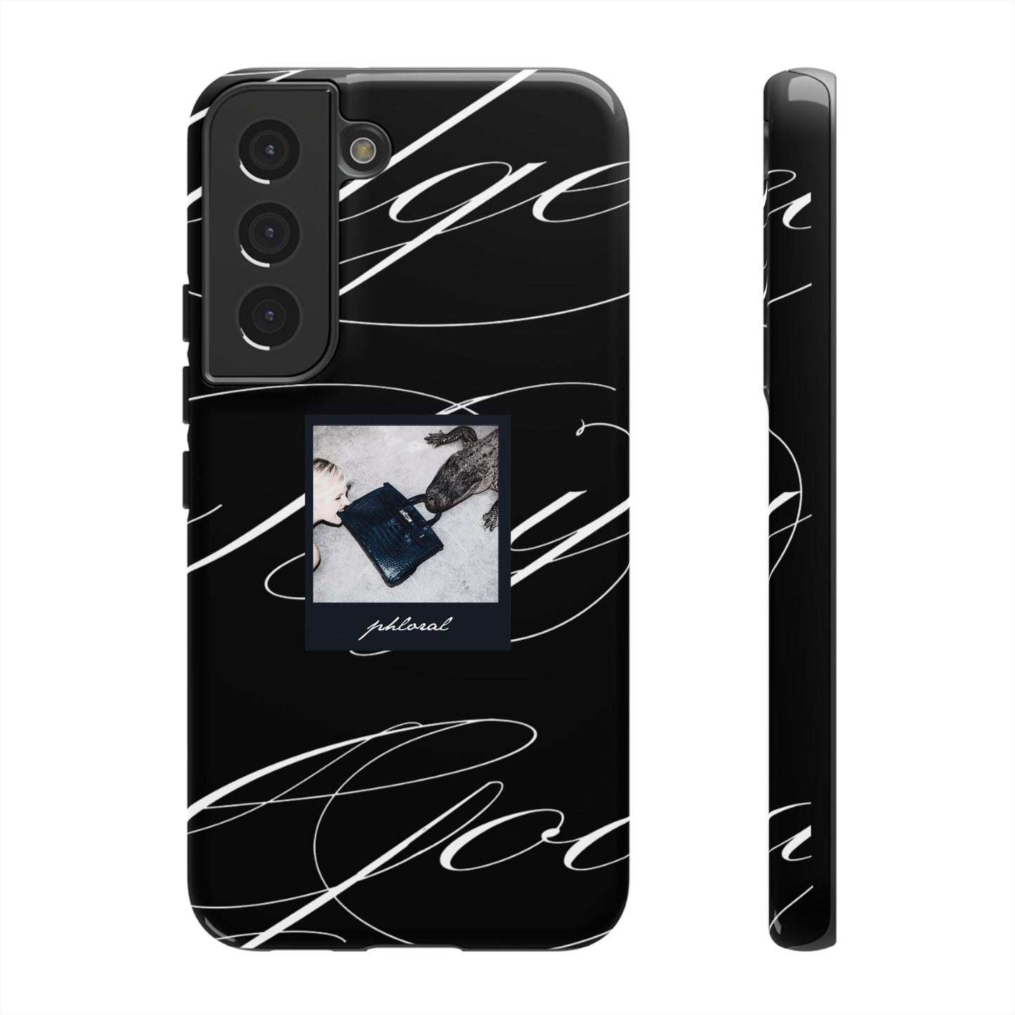 Tempted by Luxury protective dual-layer black marble phone case side view