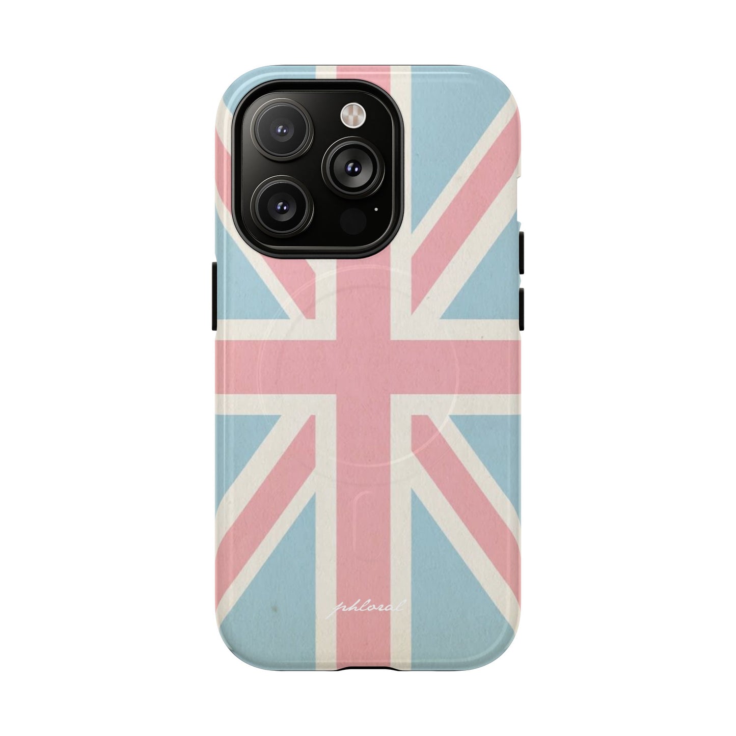 Union Jack Magsafe iPhone case lifestyle shot with phone in use