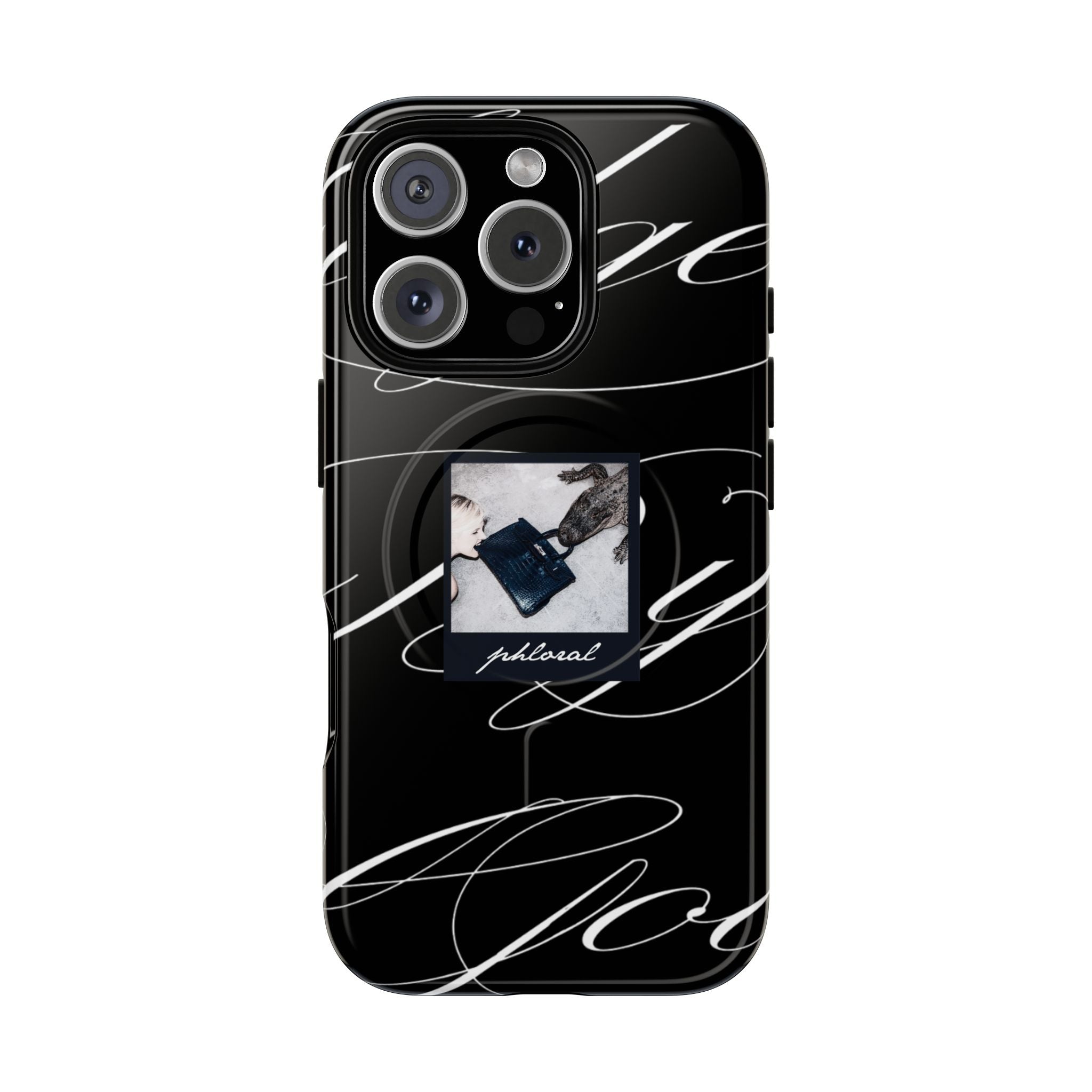 alt="Front view of tempted by luxury Magsafe iPhone case