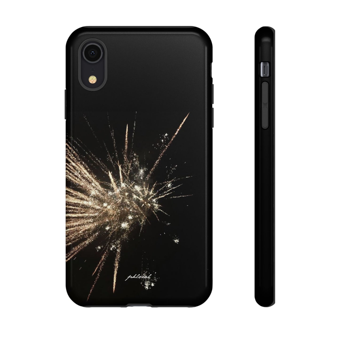 Glintfall phone case glossy obsidian finish transforming under flash