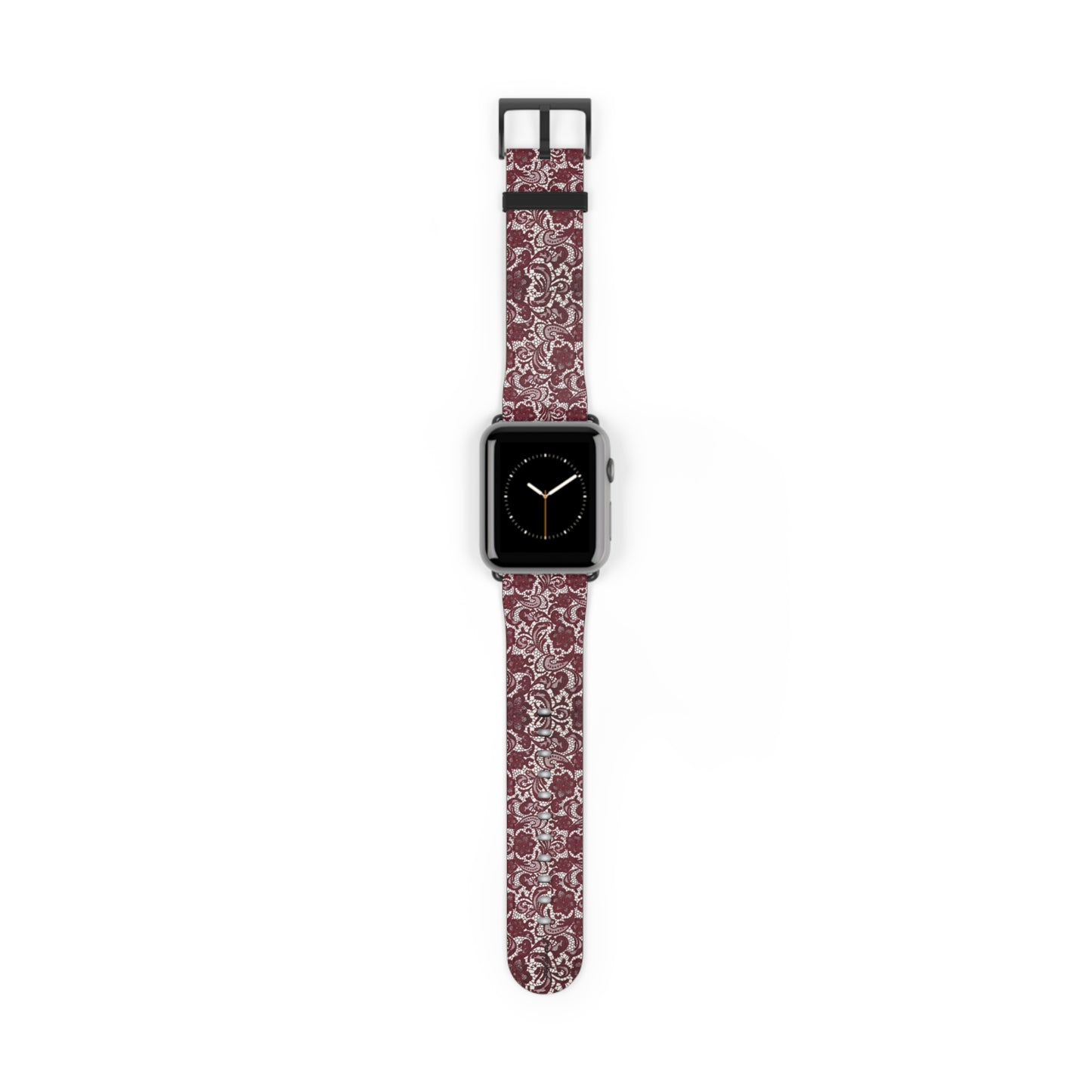 Crimson Baroque Apple Watch band blood-red filigree full view