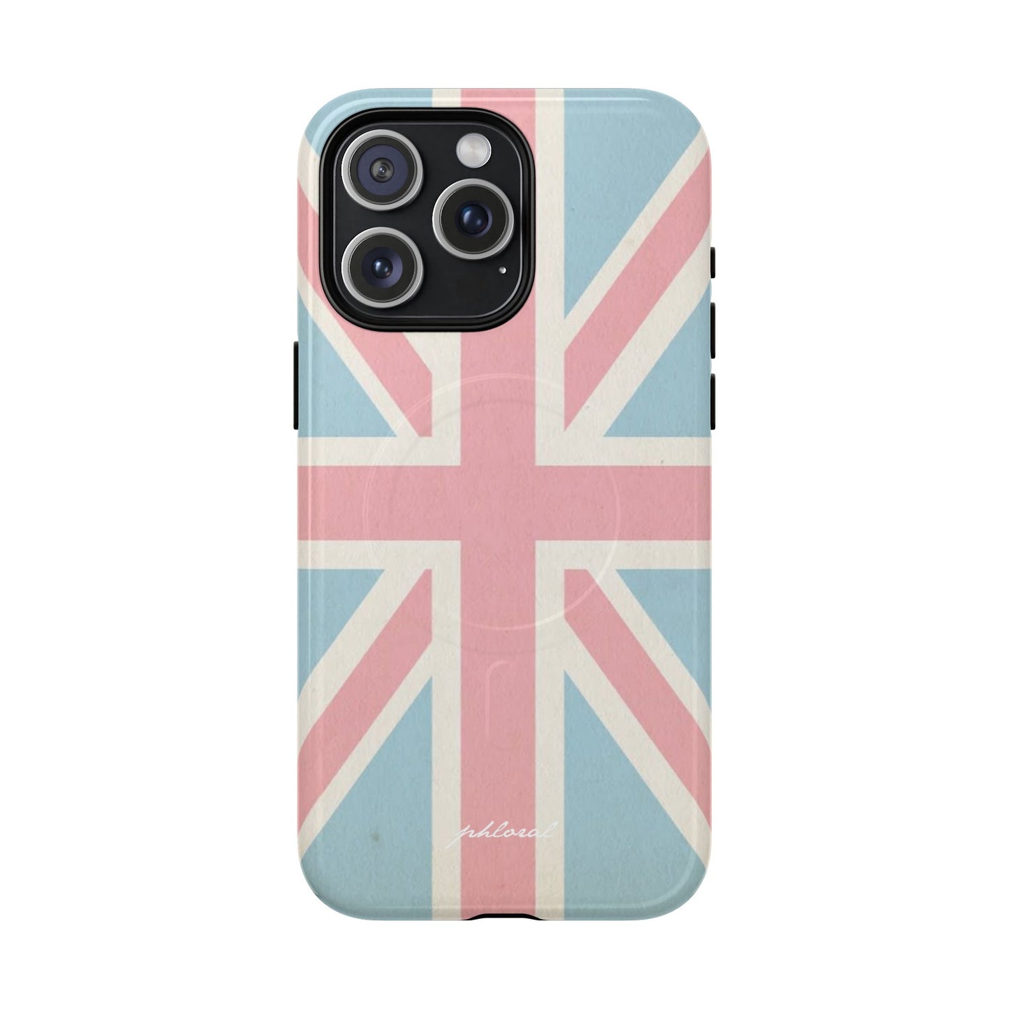 Union Jack Magsafe iPhone case lifestyle shot with phone in use