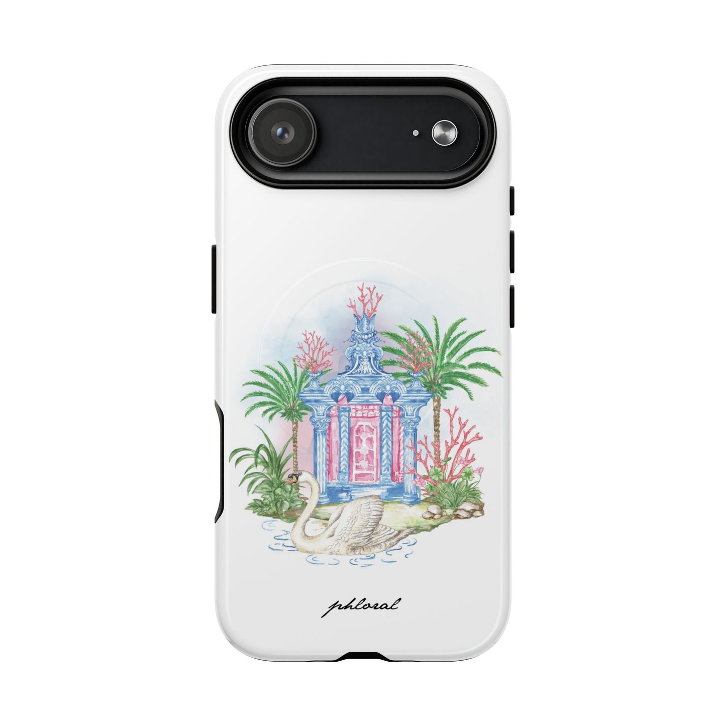 Swan Pavilion MagSafe case in daily use setup