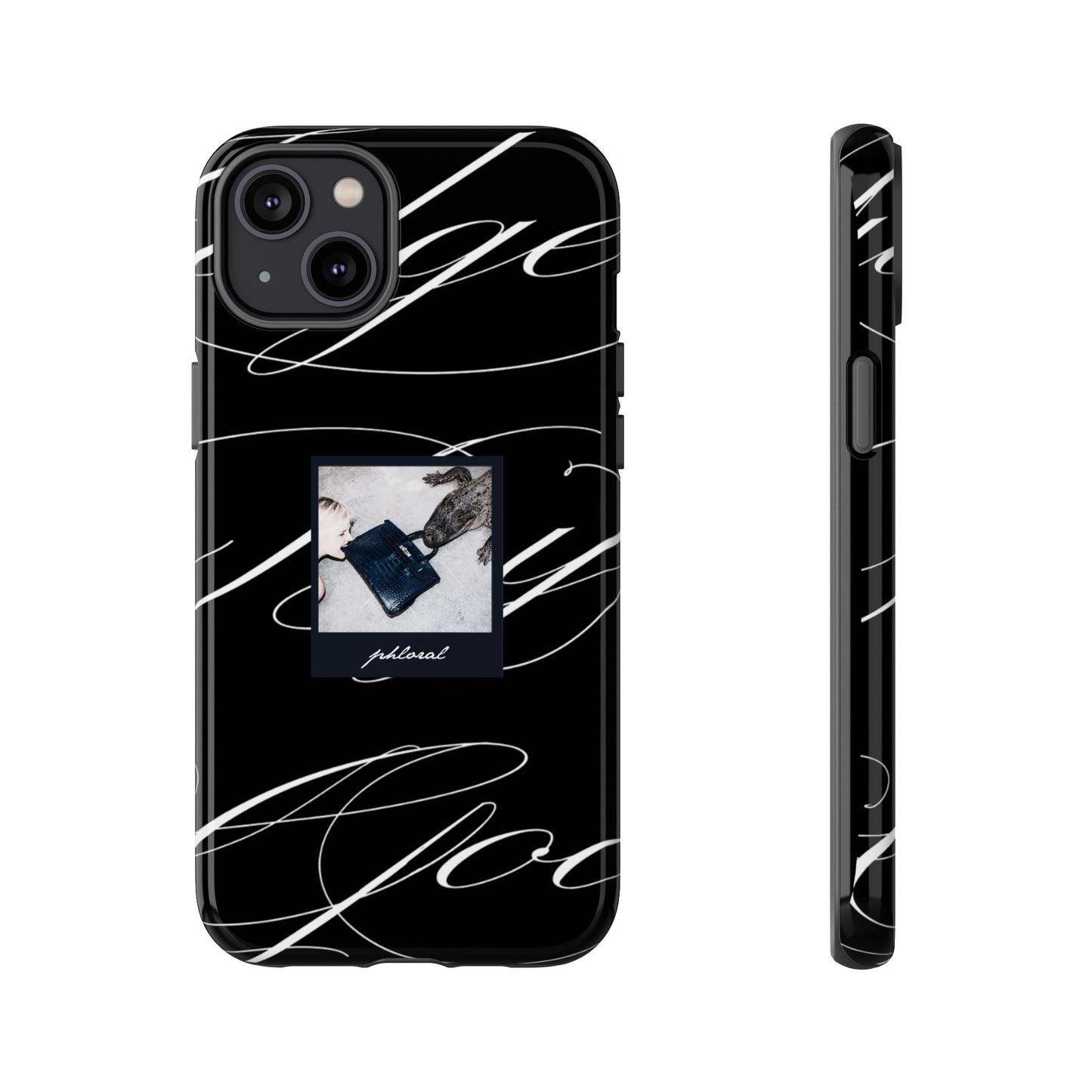 Tempted by Luxury black marble evil eye phone case front view