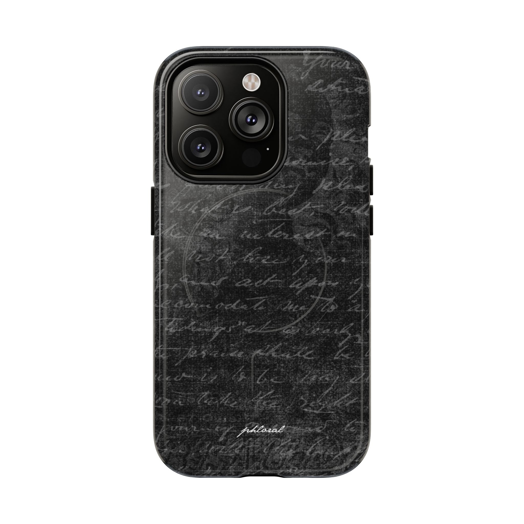 exoletus Magsafe case showcasing full vintage handwritten text pattern