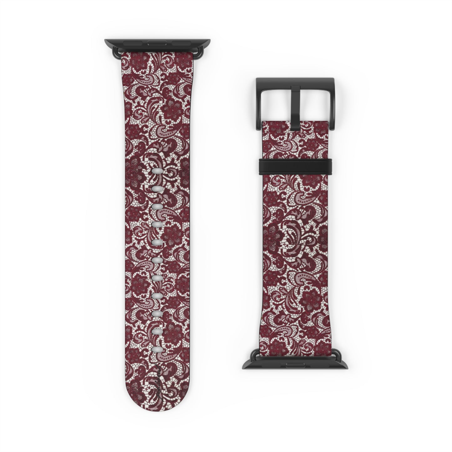 Crimson Baroque Apple Watch band blood-red filigree full view