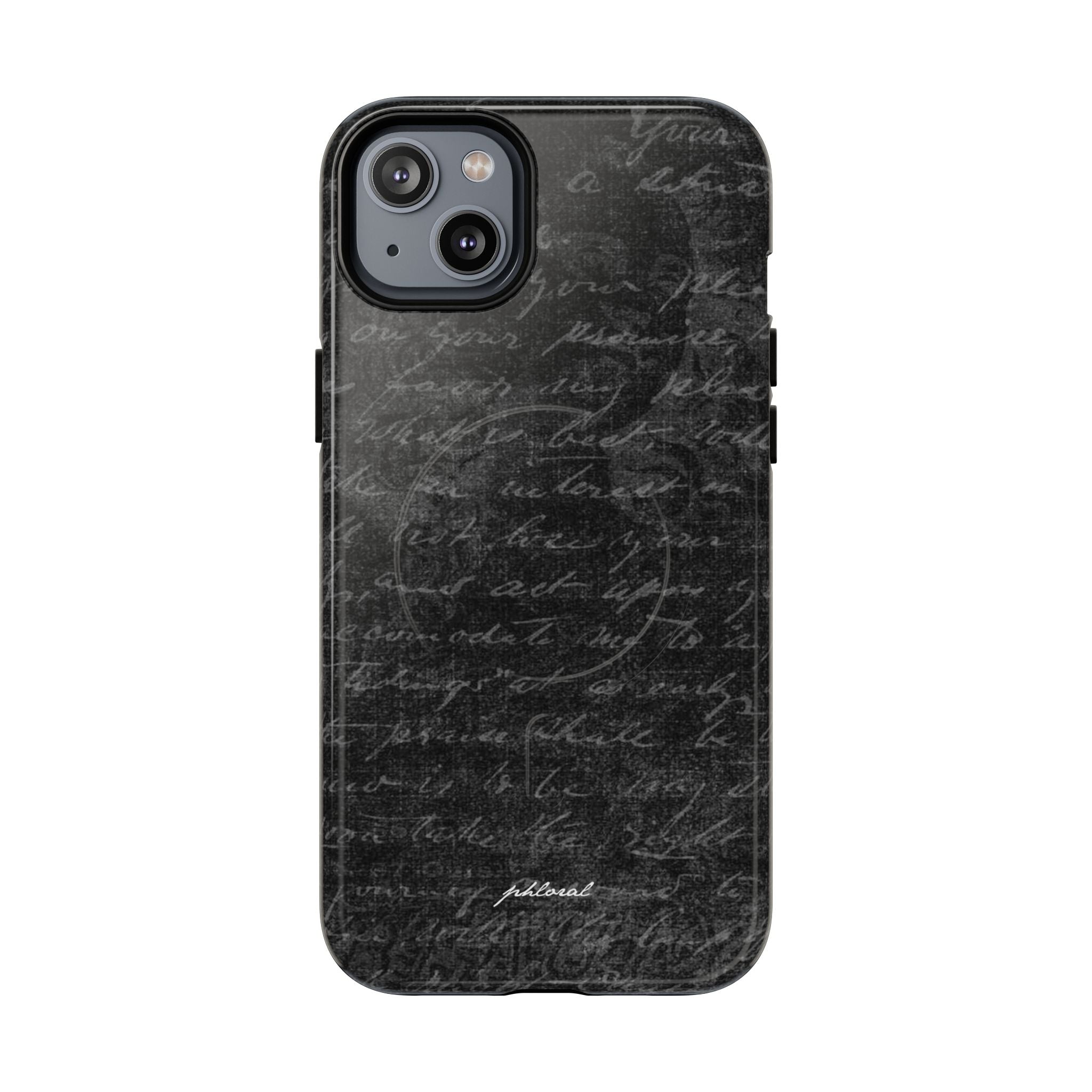 exoletus Magsafe case textured black script design rear view