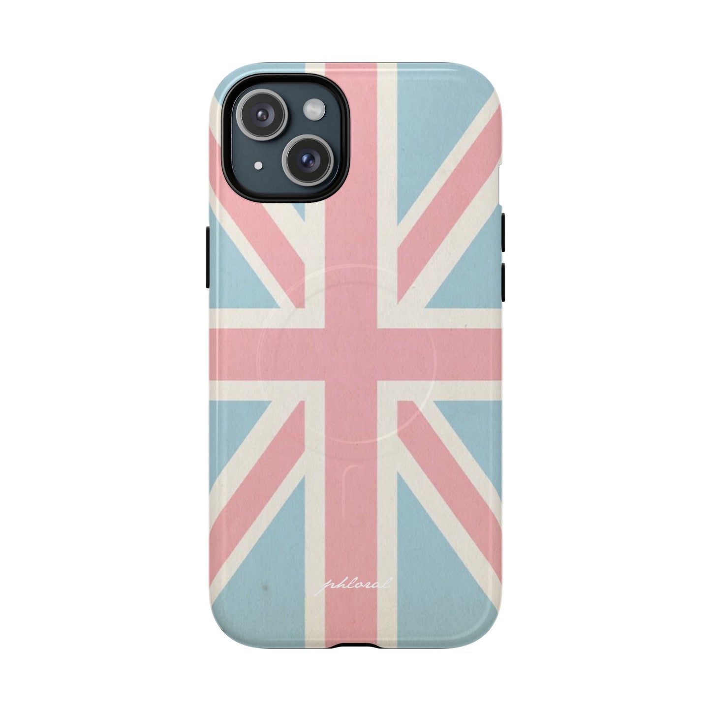 Union Jack Magsafe iPhone case lifestyle shot with phone in use