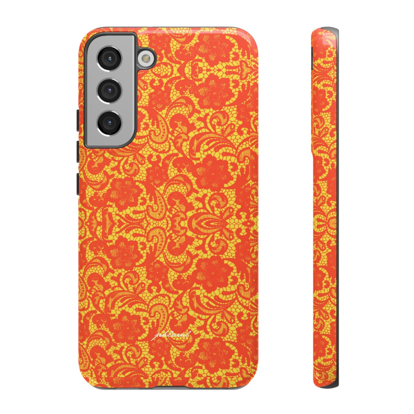 YSL phone case Amber Lace molten gold filigree front view