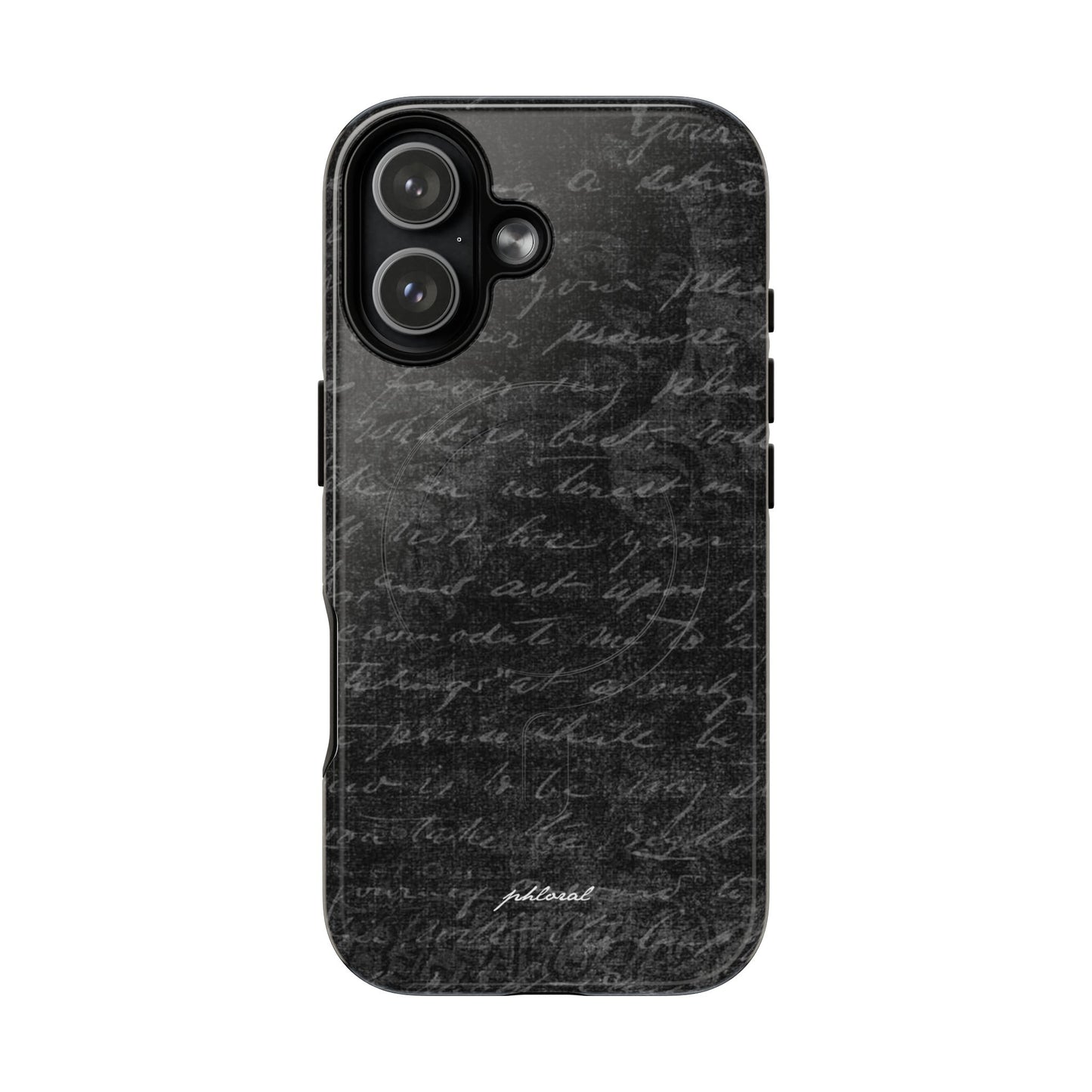 exoletus Magsafe case rear view featuring vintage black script typography