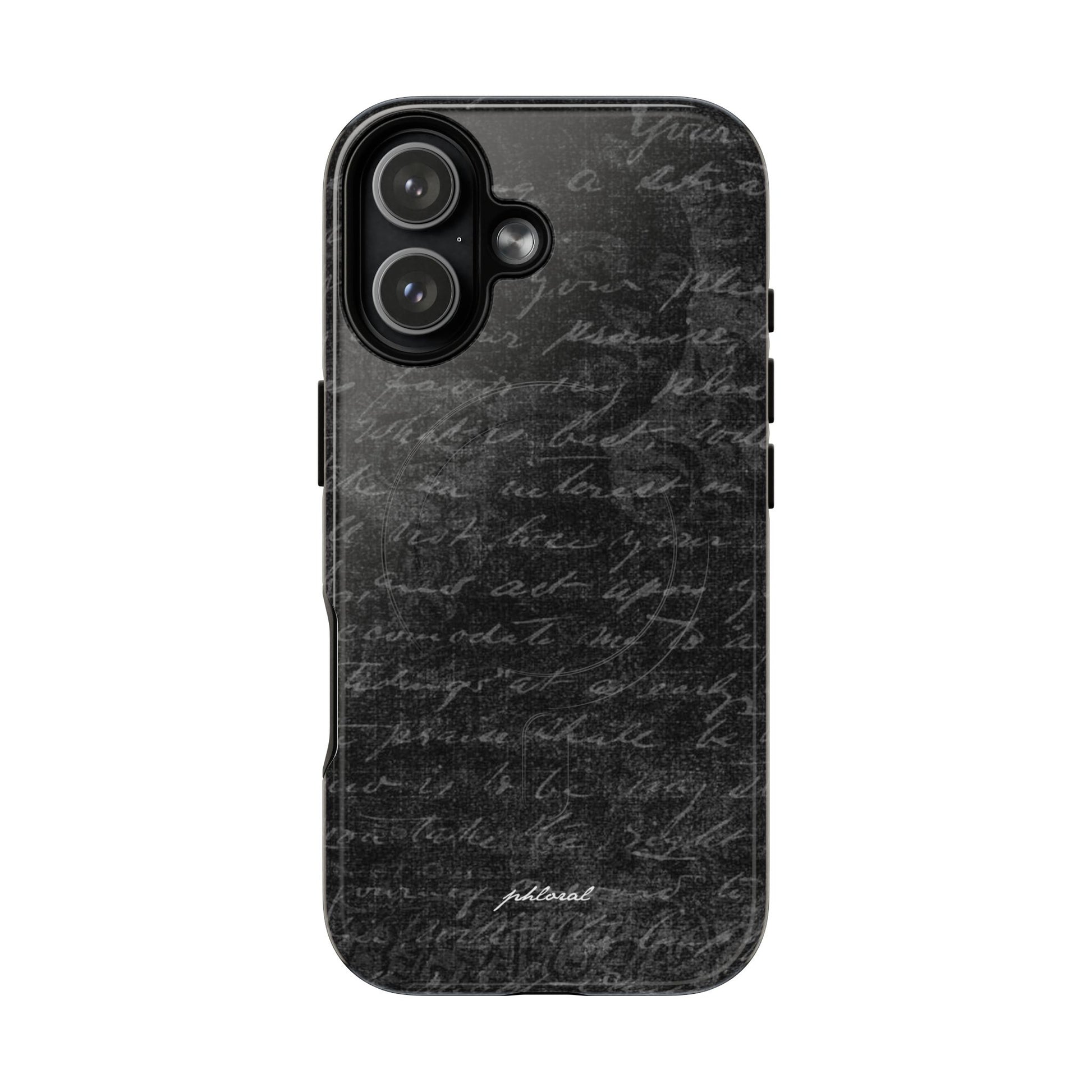 exoletus Magsafe case rear view featuring vintage black script typography