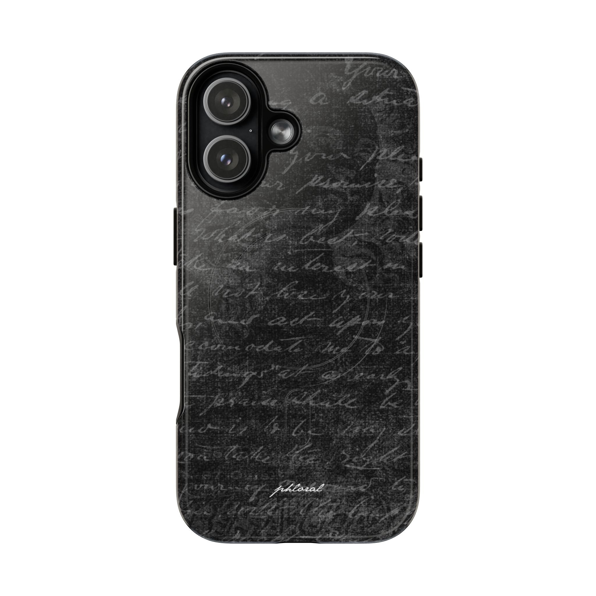 exoletus Magsafe case rear view featuring vintage black script typography