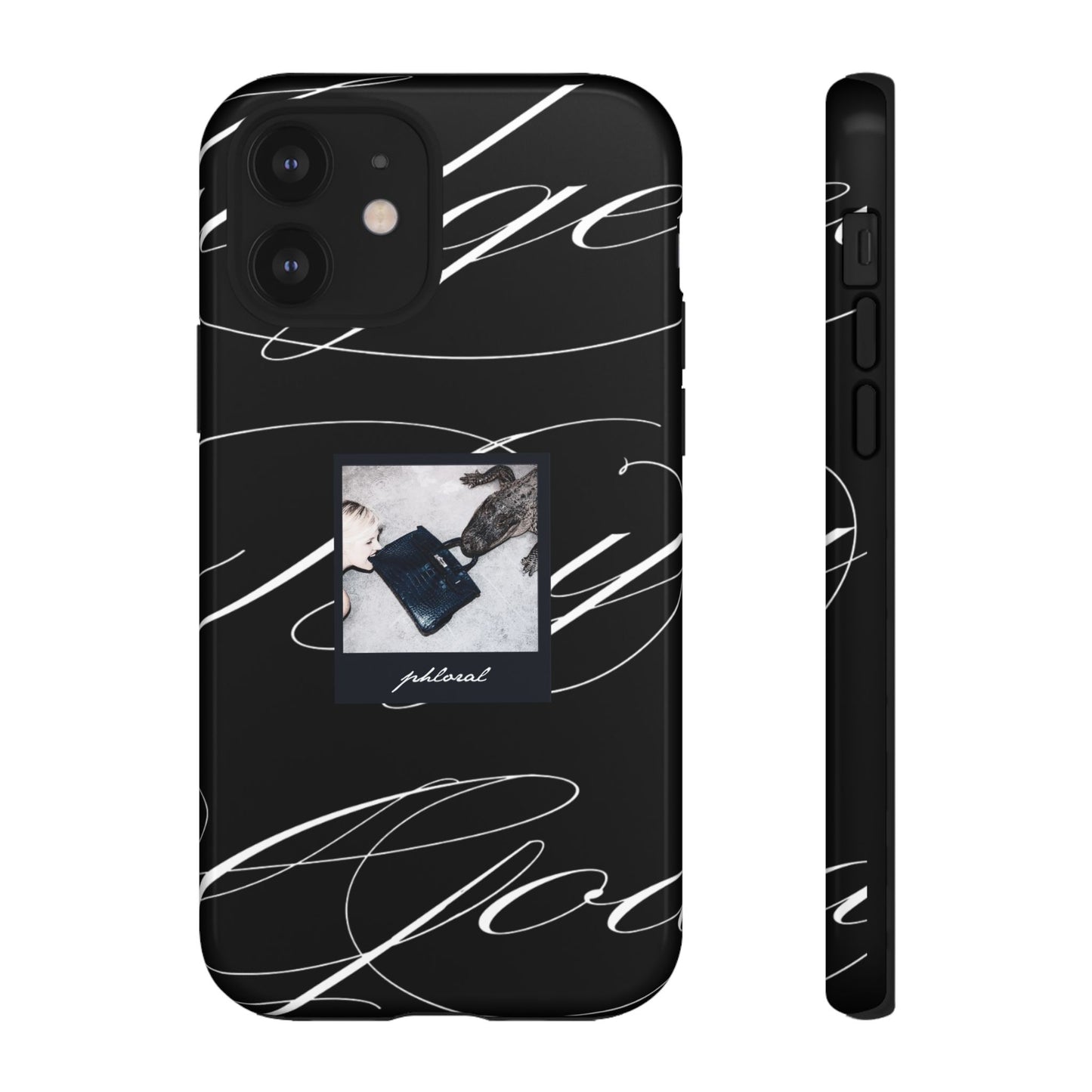 Tempted by Luxury black marble evil eye phone case front view