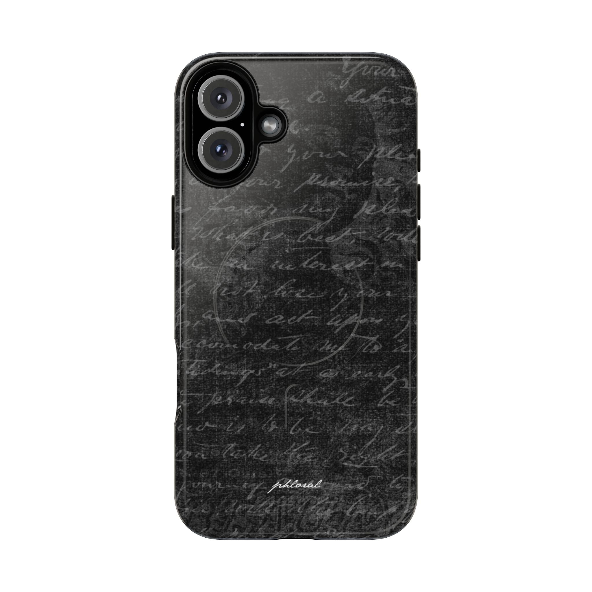 exoletus Magsafe case rear view featuring vintage black script typography